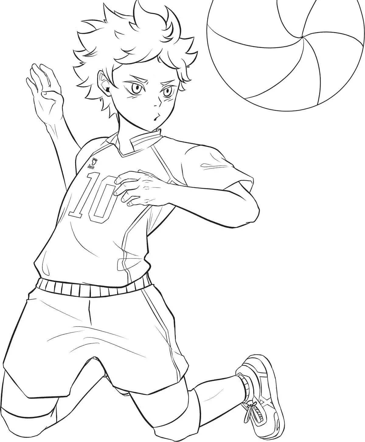 Coloring book joyful chibi anime volleyball