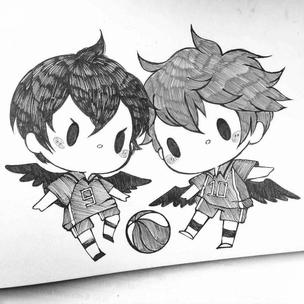 Elegant chibi anime volleyball coloring book