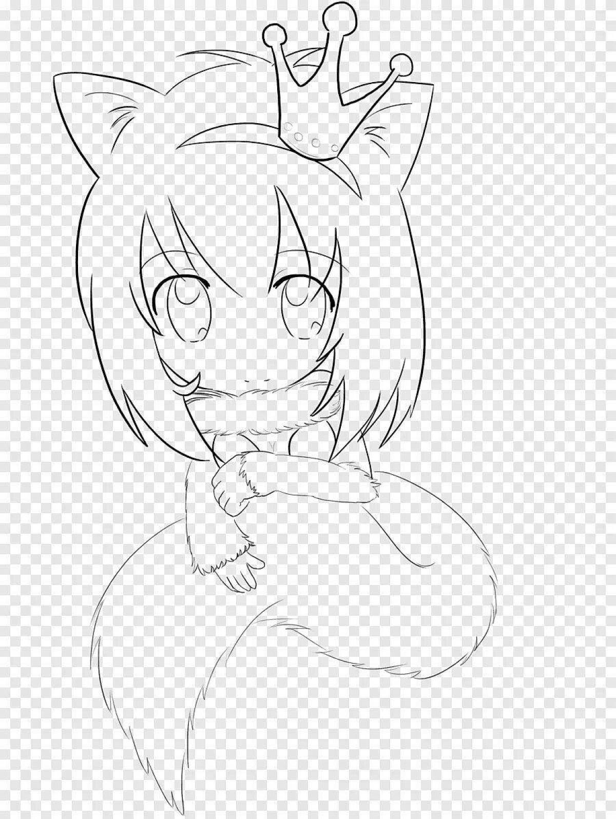 Delightful coloring pages anime girl with ears