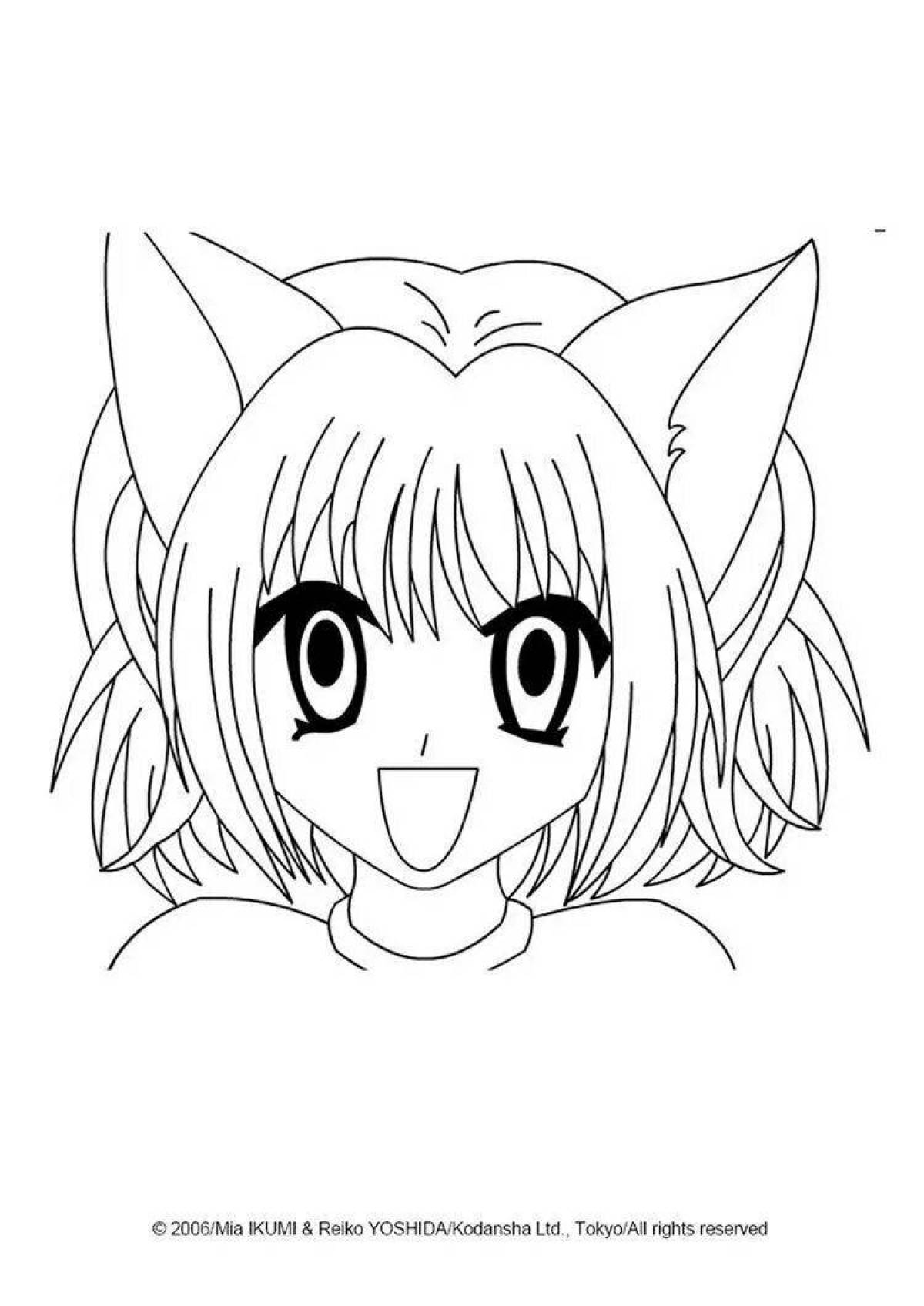 Blissful coloring anime girl with ears