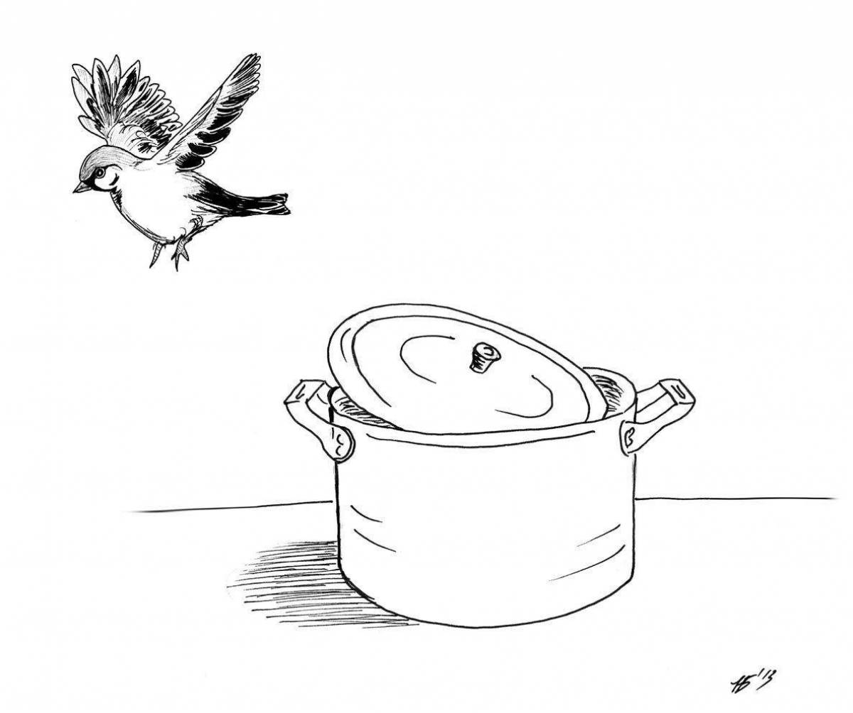 Coloring page happy disheveled sparrow