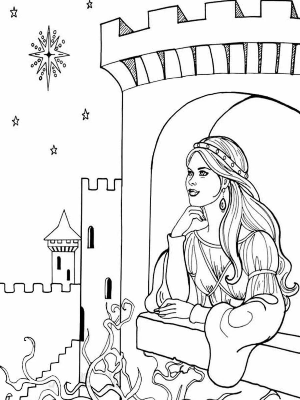 Large coloring book for girls princess castle