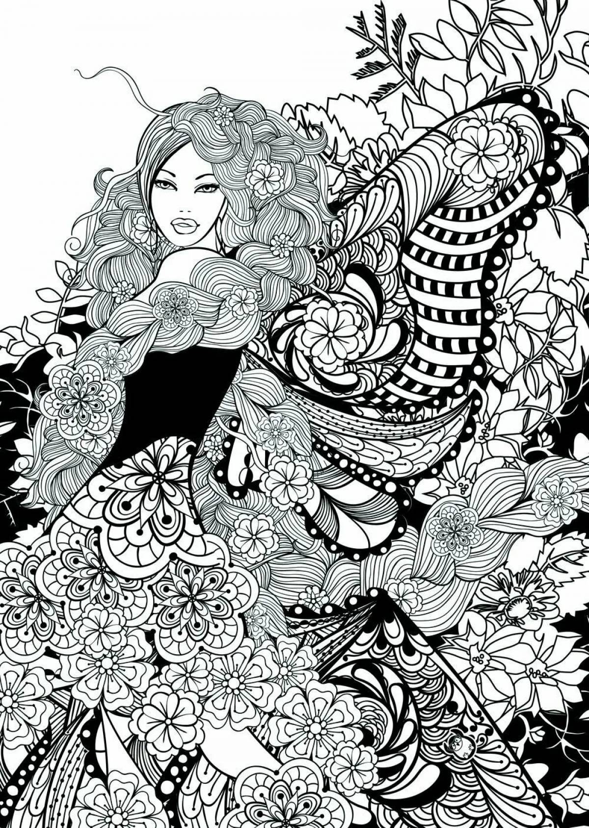 Glowing coloring pages of stylish girls