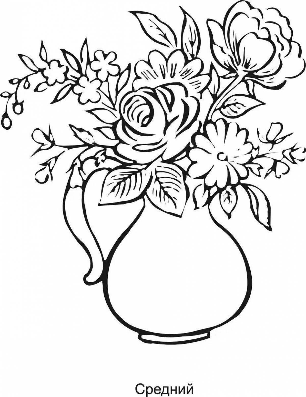 Яркая раскраска розы в вазе