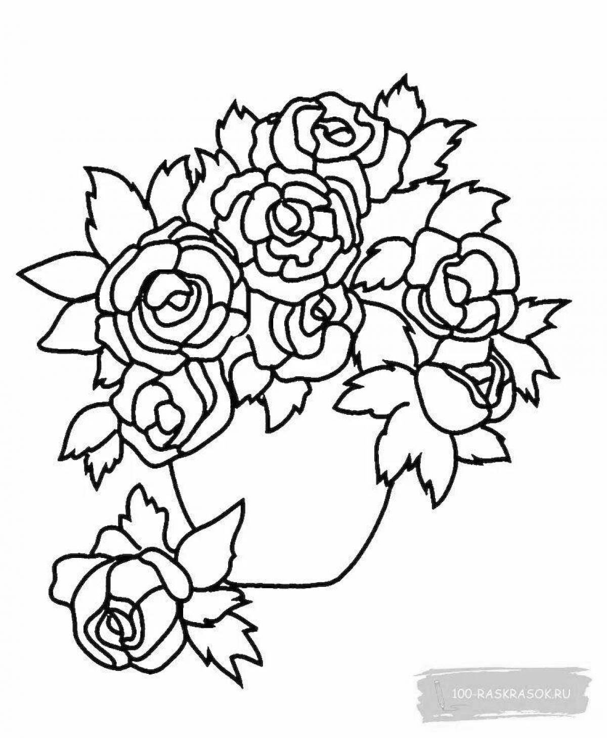 Раскраска Нежная раскраска розы в вазе