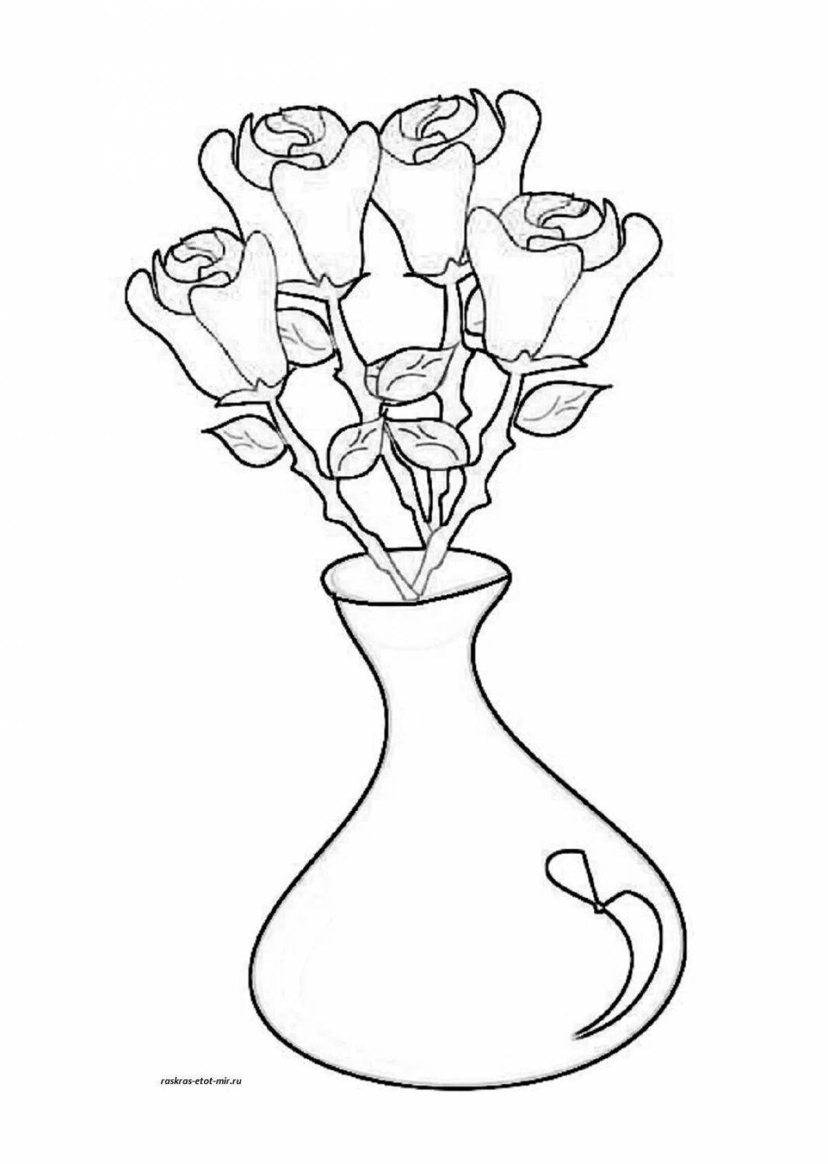 Сияющая раскраска розы в вазе