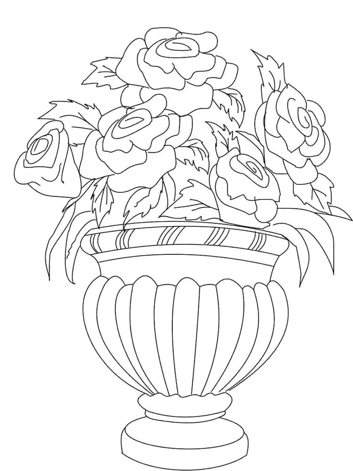 Великолепная раскраска розы в вазе