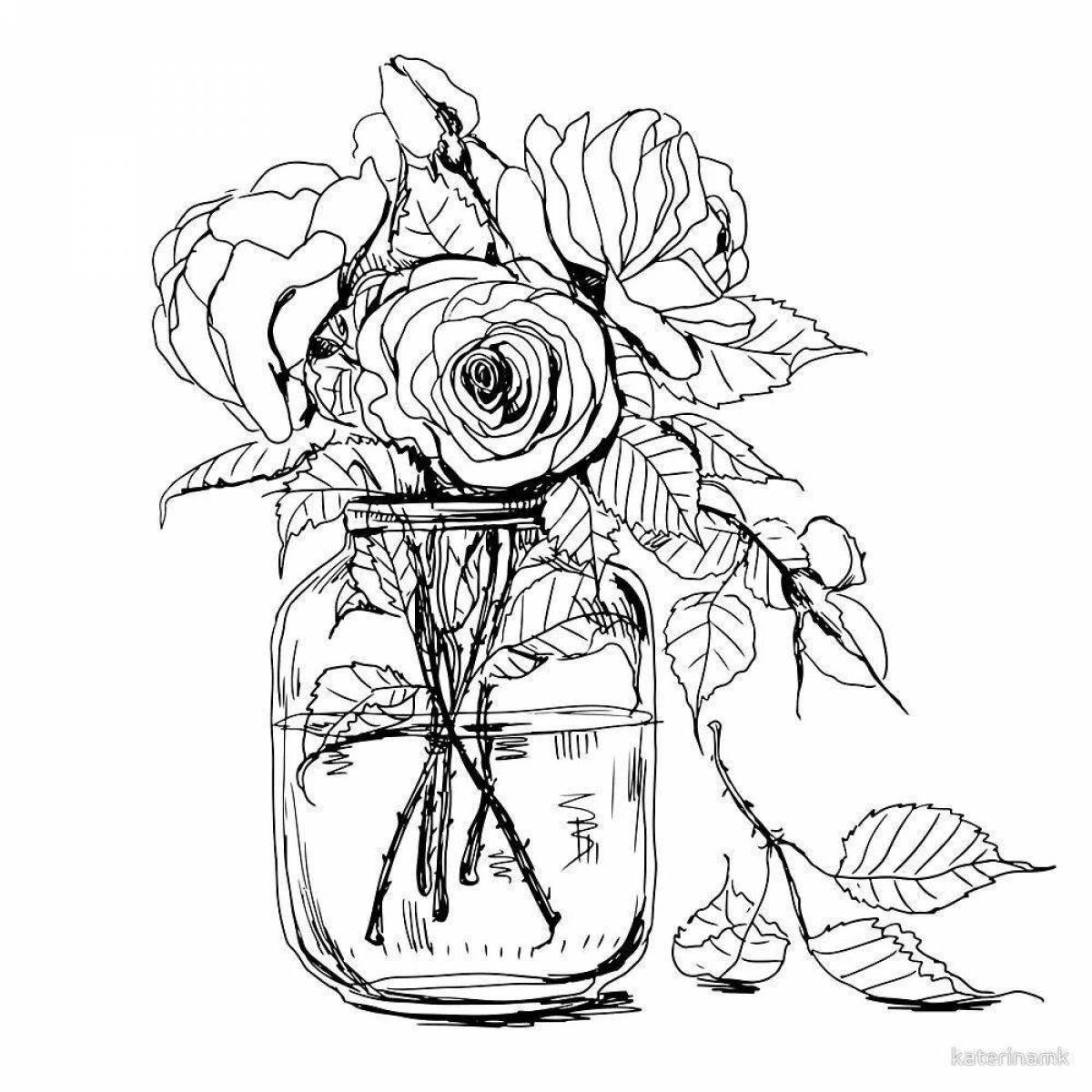 Ослепительная раскраска розы в вазе