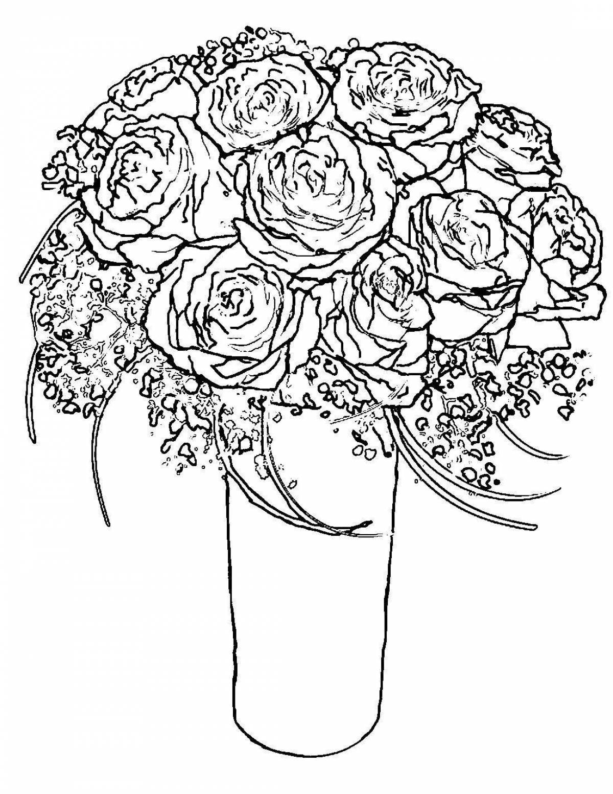 Ornate rose in a vase coloring book