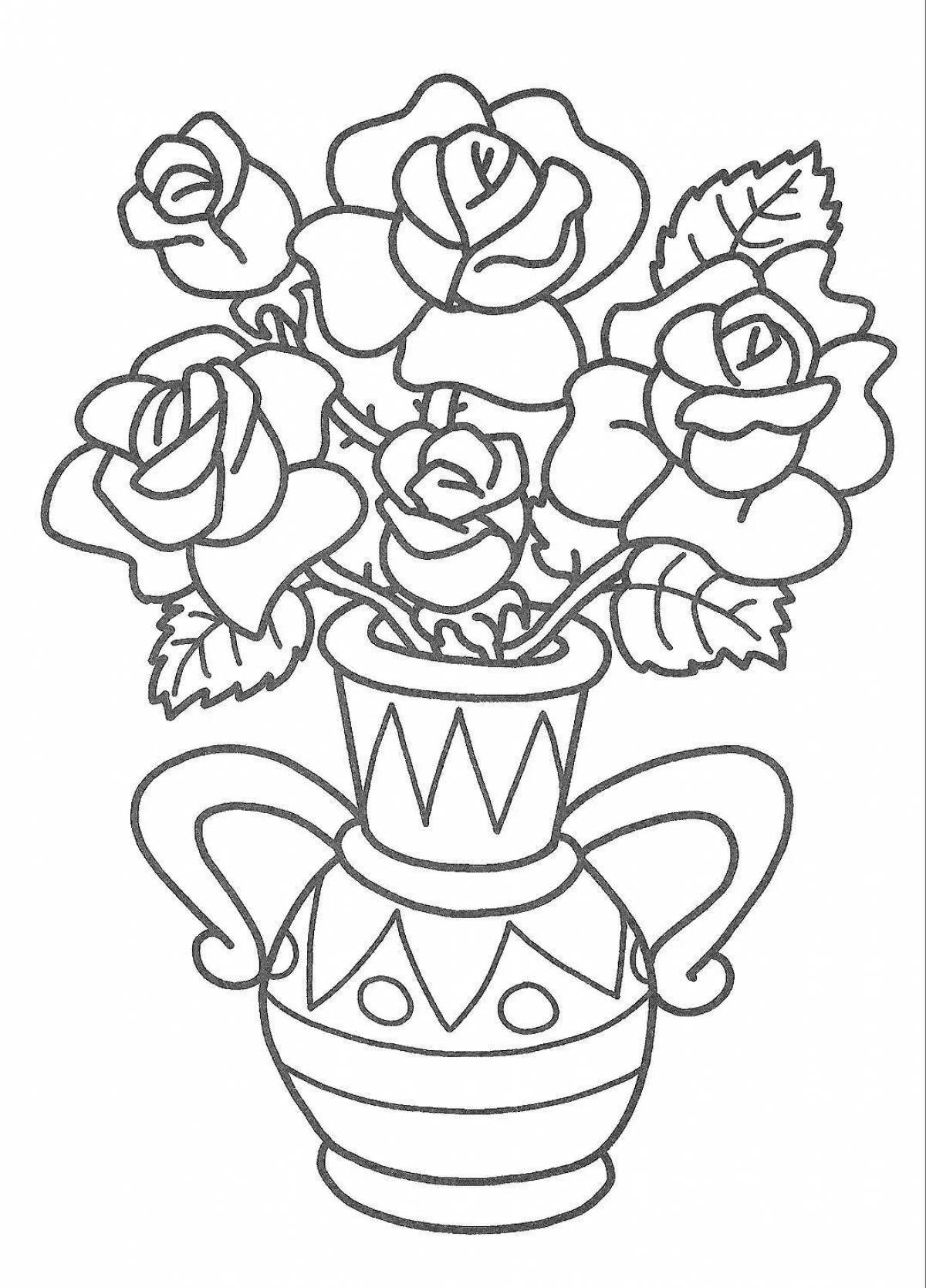 Уникальная раскраска розы в вазе