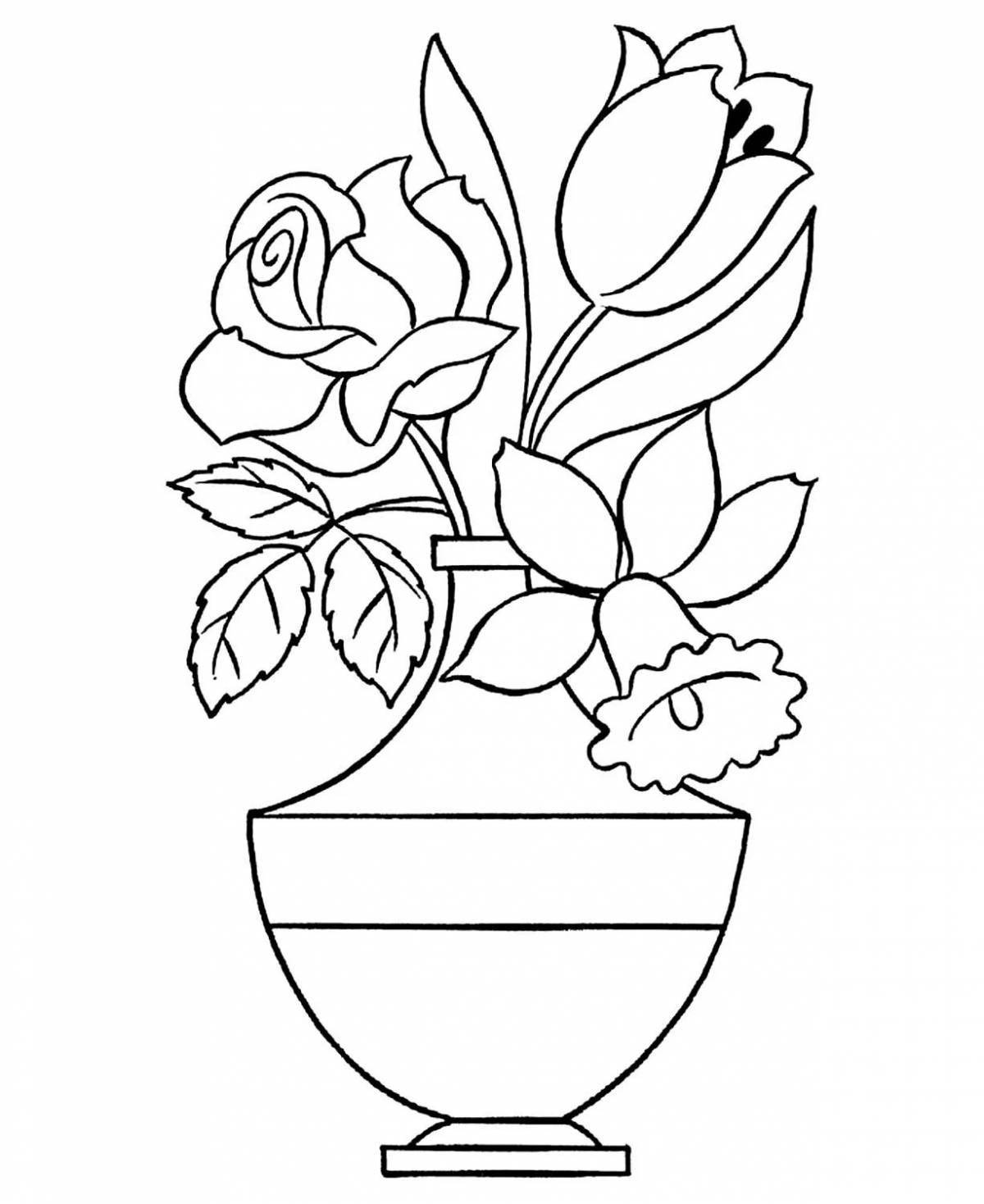 Стильная раскраска розы в вазе