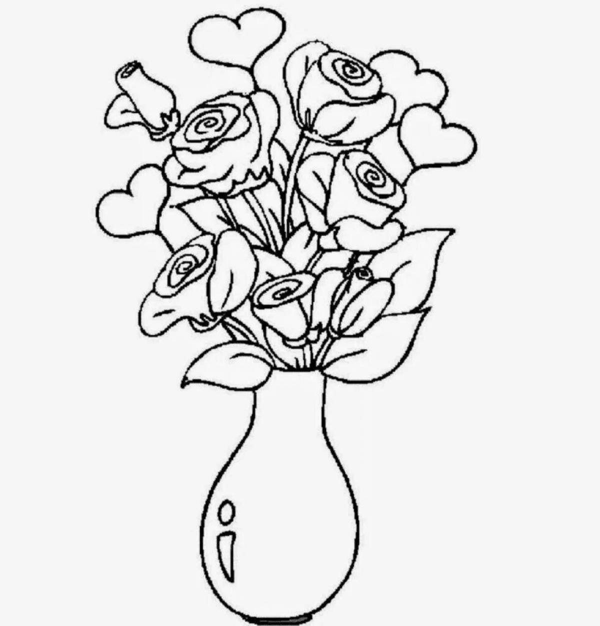 Модная раскраска розы в вазе
