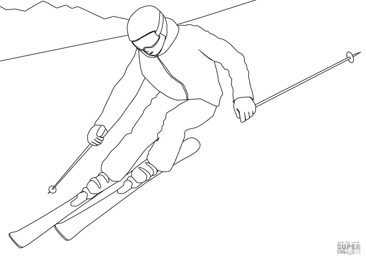 Adventurous senior skier coloring page