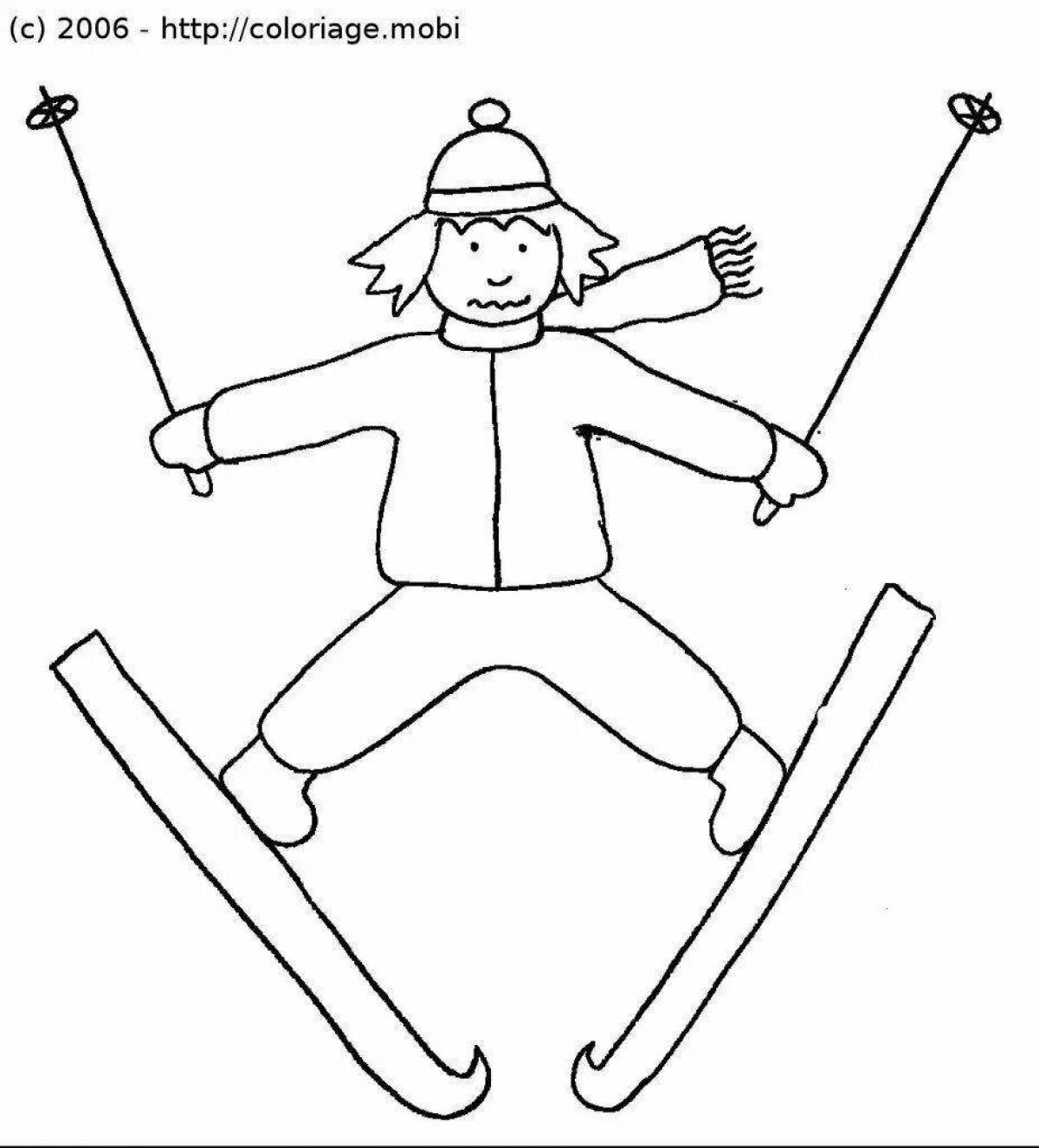 Раскраска спортивный старший лыжник