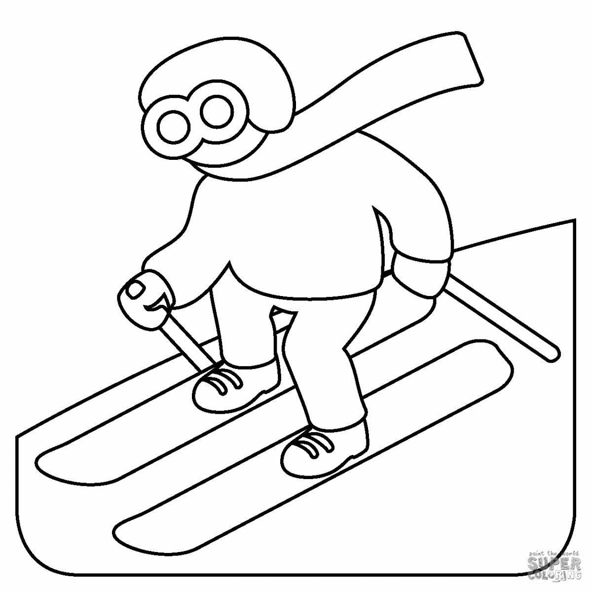 Coloring book tenacious senior skier