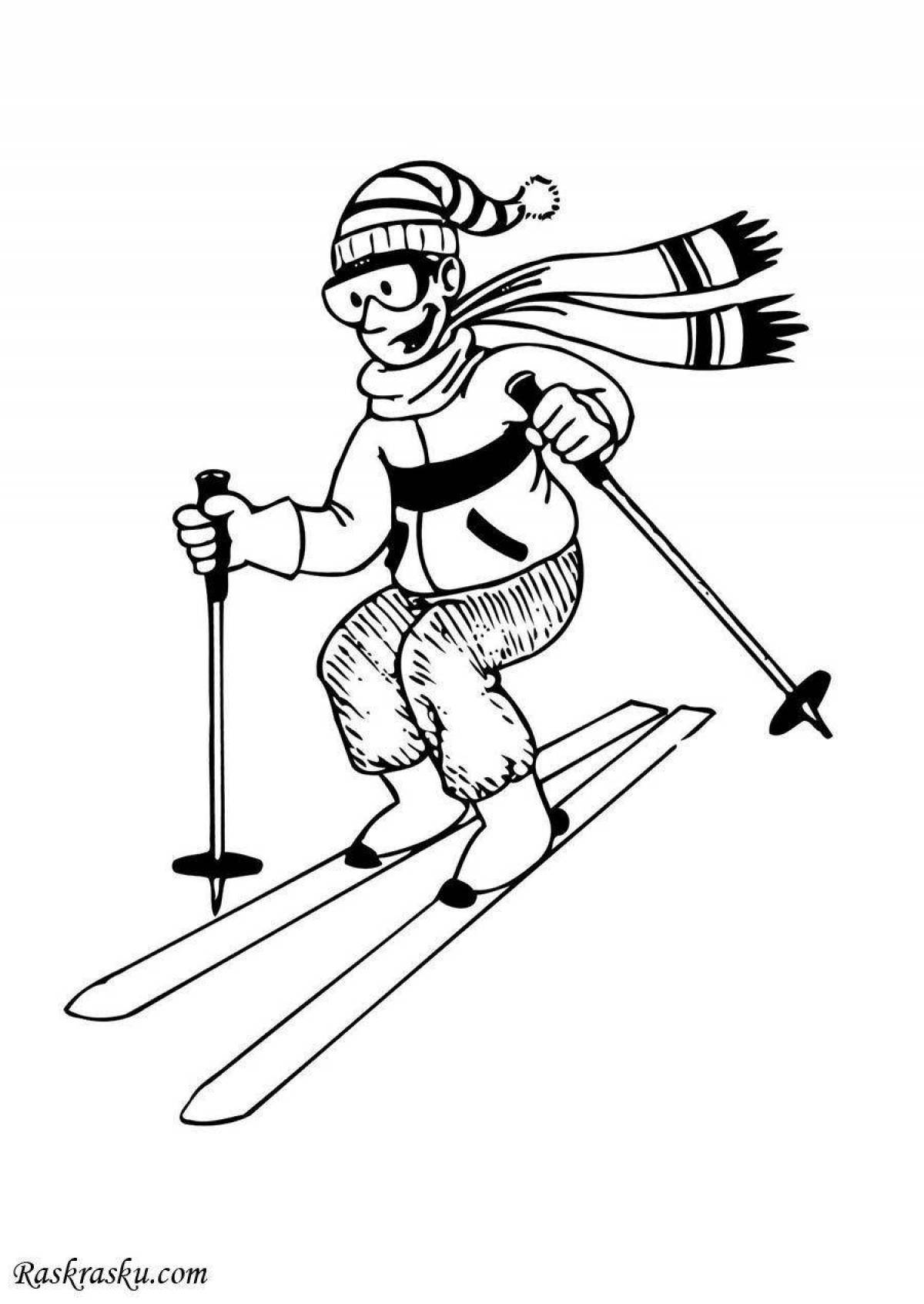 Раскраска решительный старший лыжник
