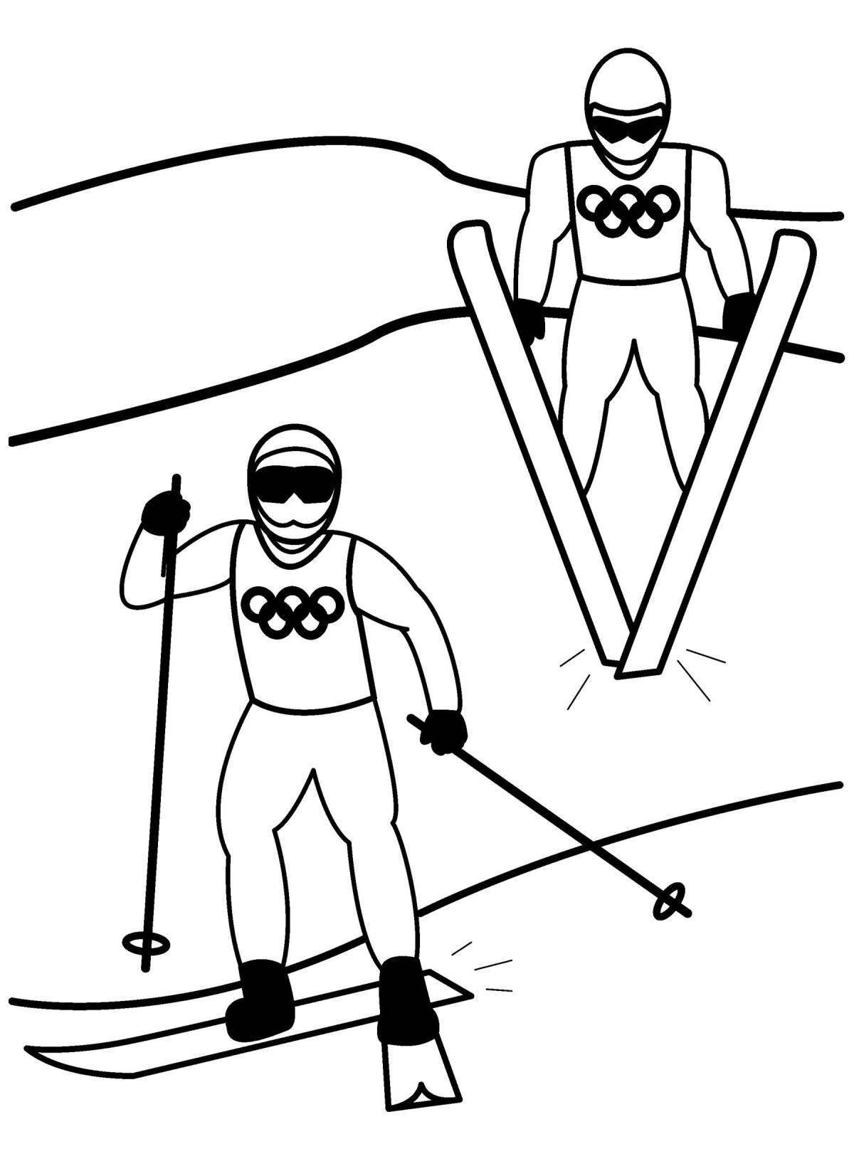 Раскраска уравновешенный старший лыжник