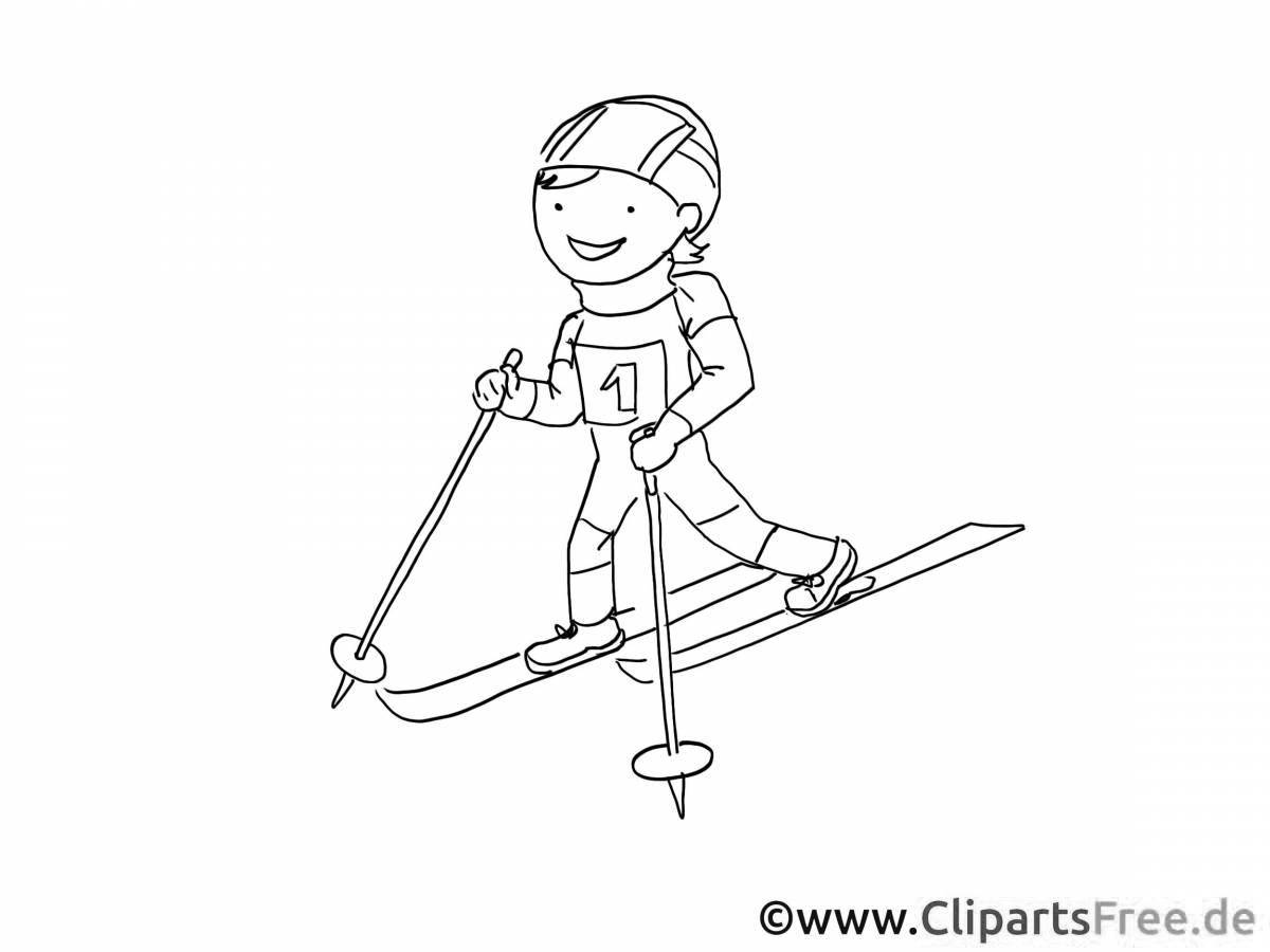 Coloring page elegant elderly skier