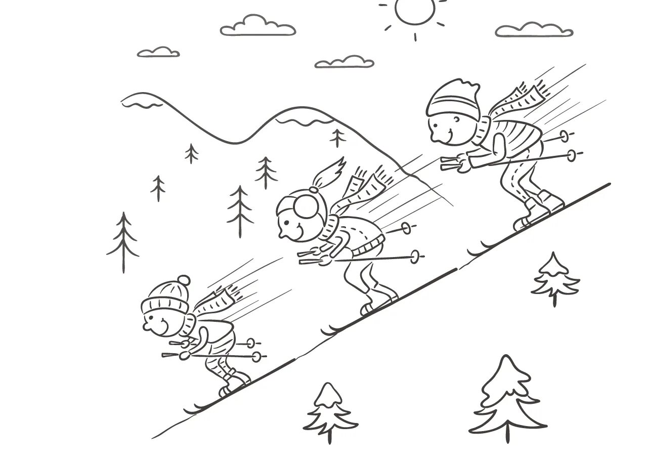 Coloring page quirky senior skier