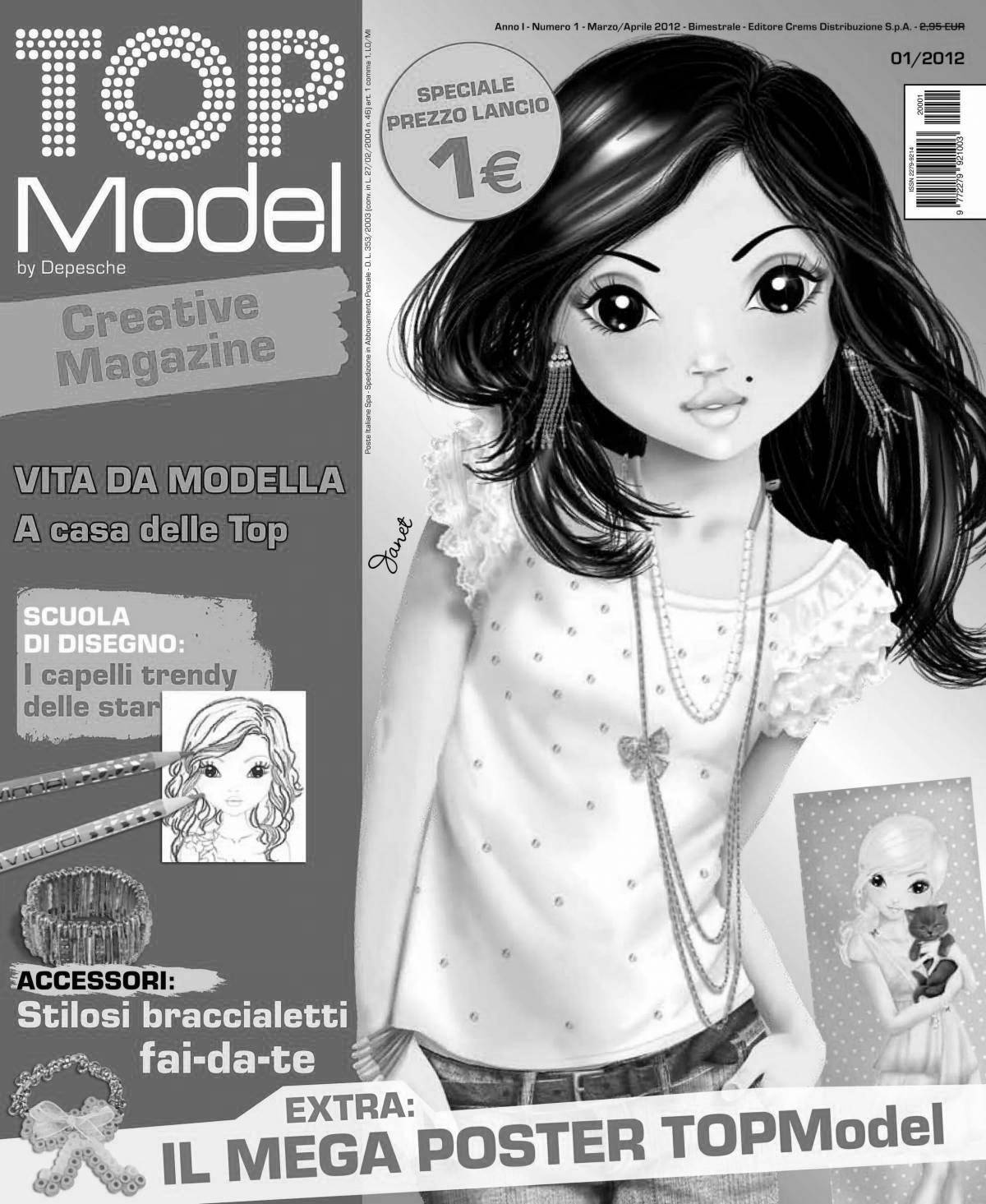 Coloring page graceful top model from magazine