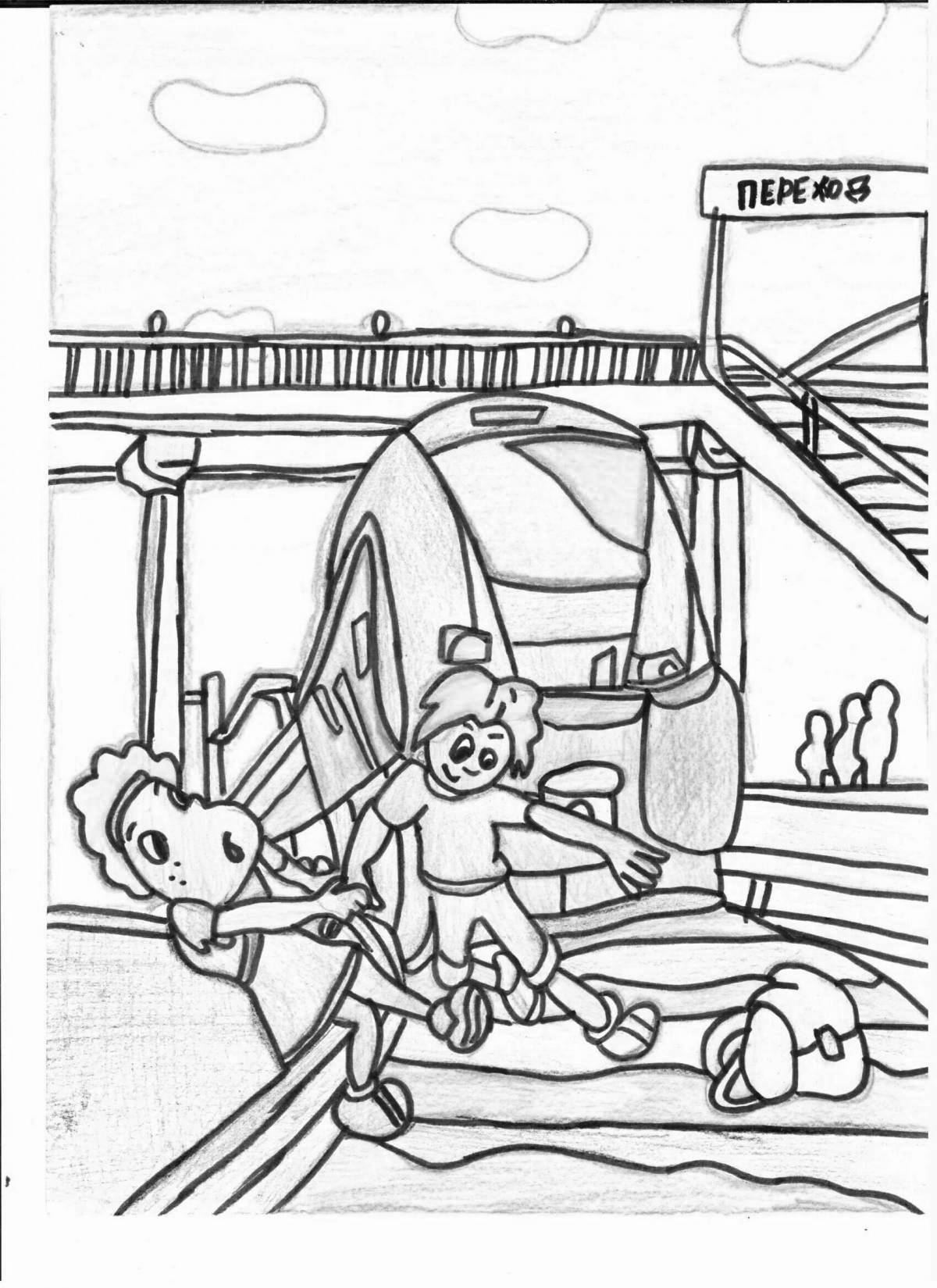 Intriguing railroad safety coloring page