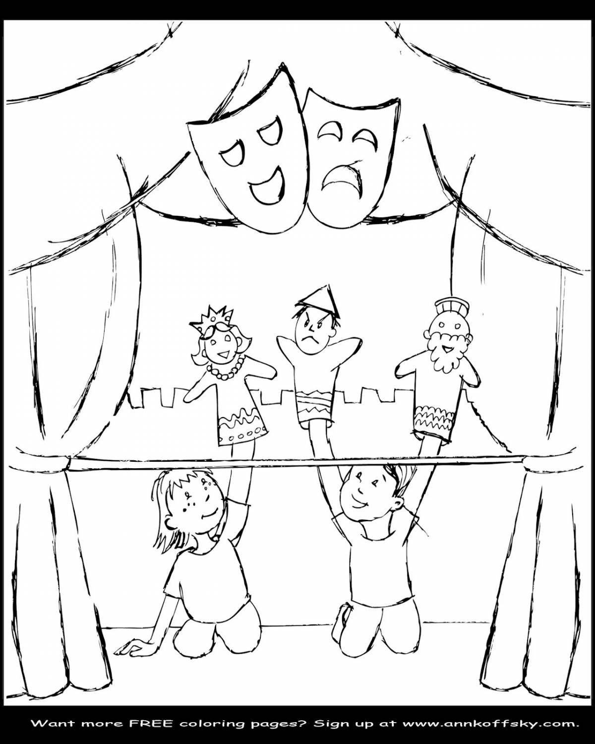 Colorful puppet theater coloring book