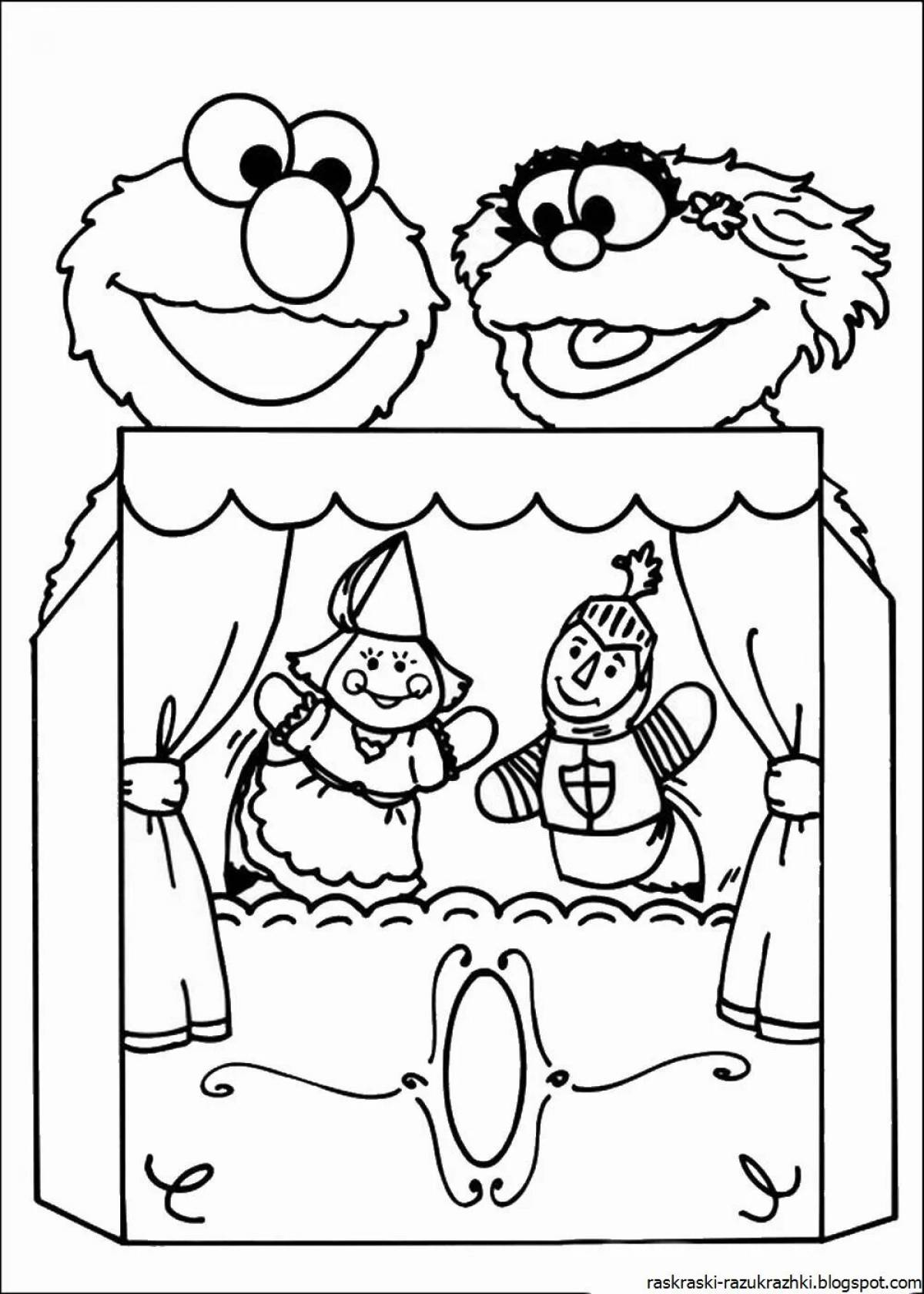 Attractive puppet theater coloring page