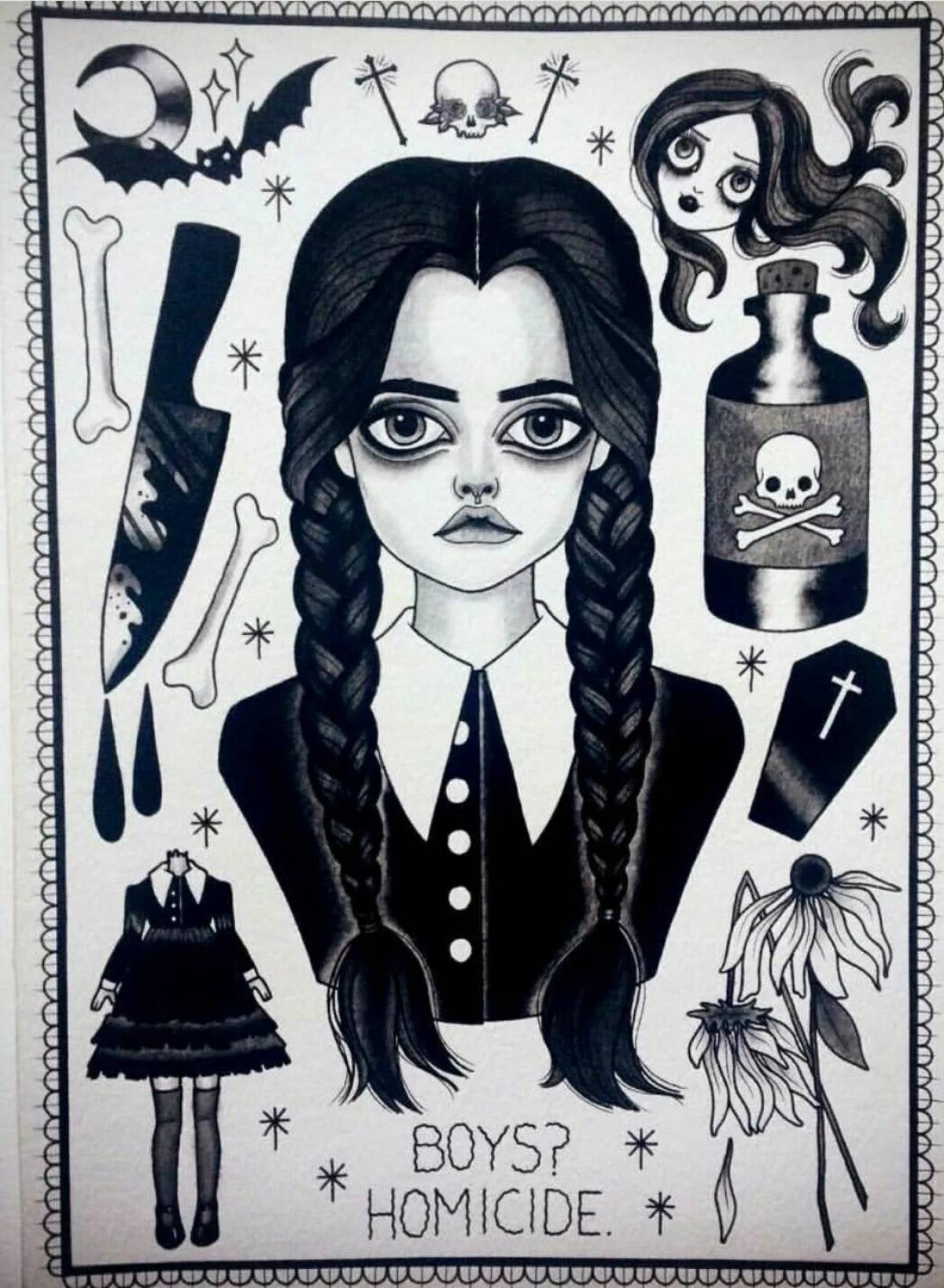 Deceptive Addams Wednesday coloring page