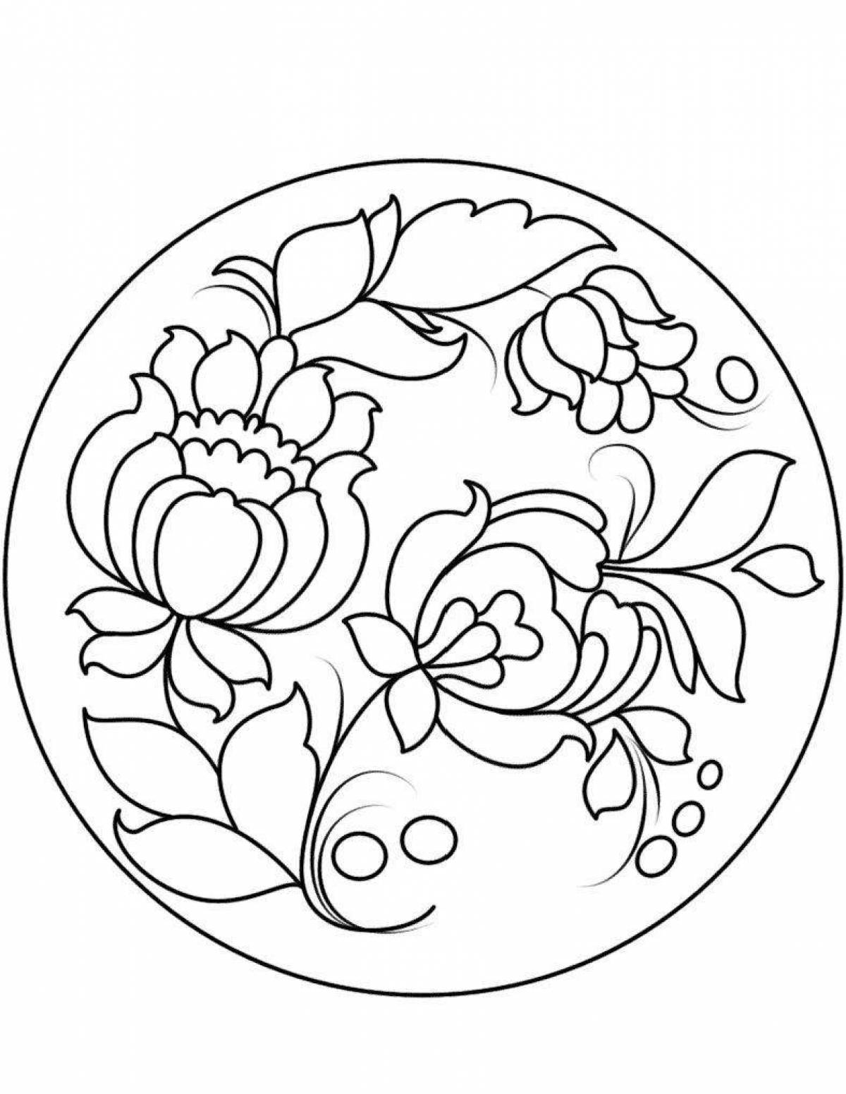 Coloring Khokhloma pattern in a circle