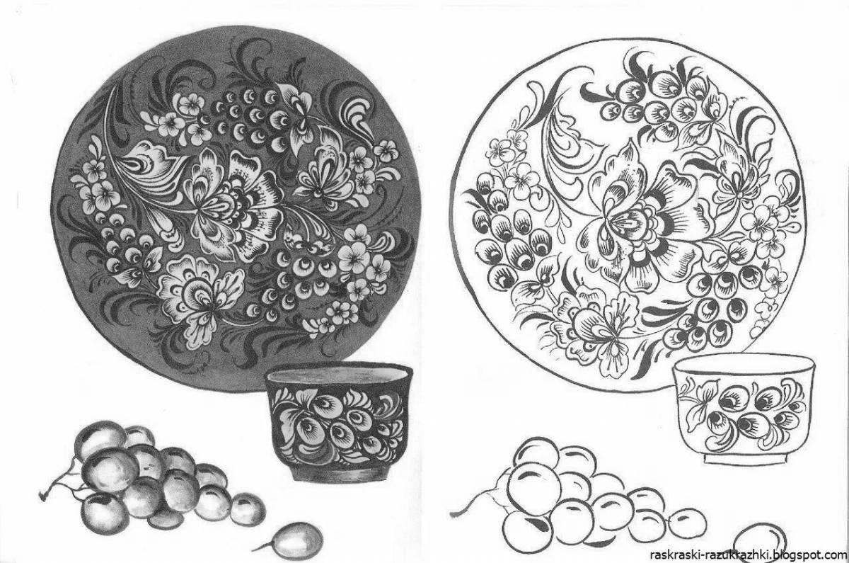 Complex coloring Khokhloma pattern in a circle