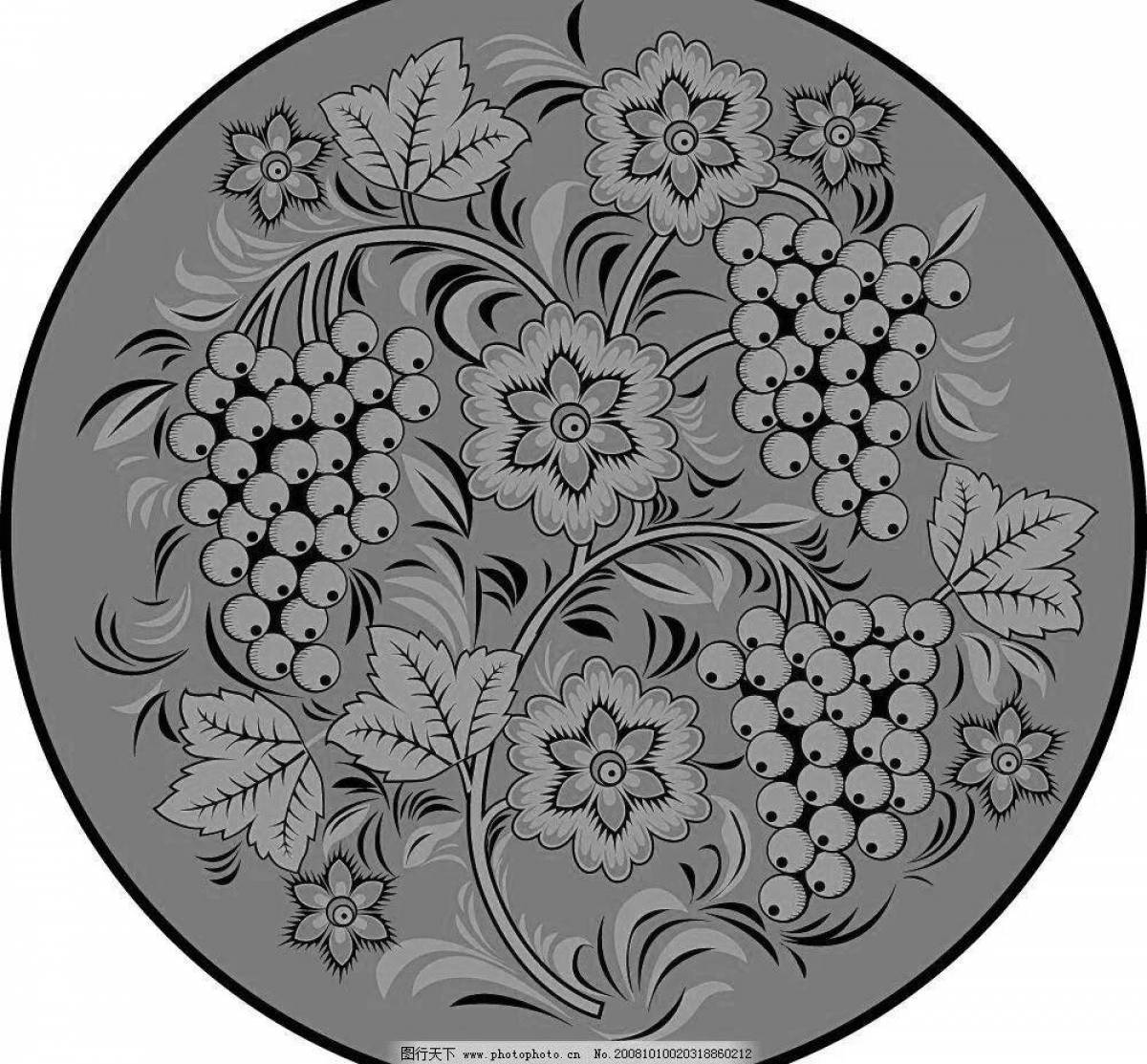 Unusual coloring Khokhloma pattern in a circle