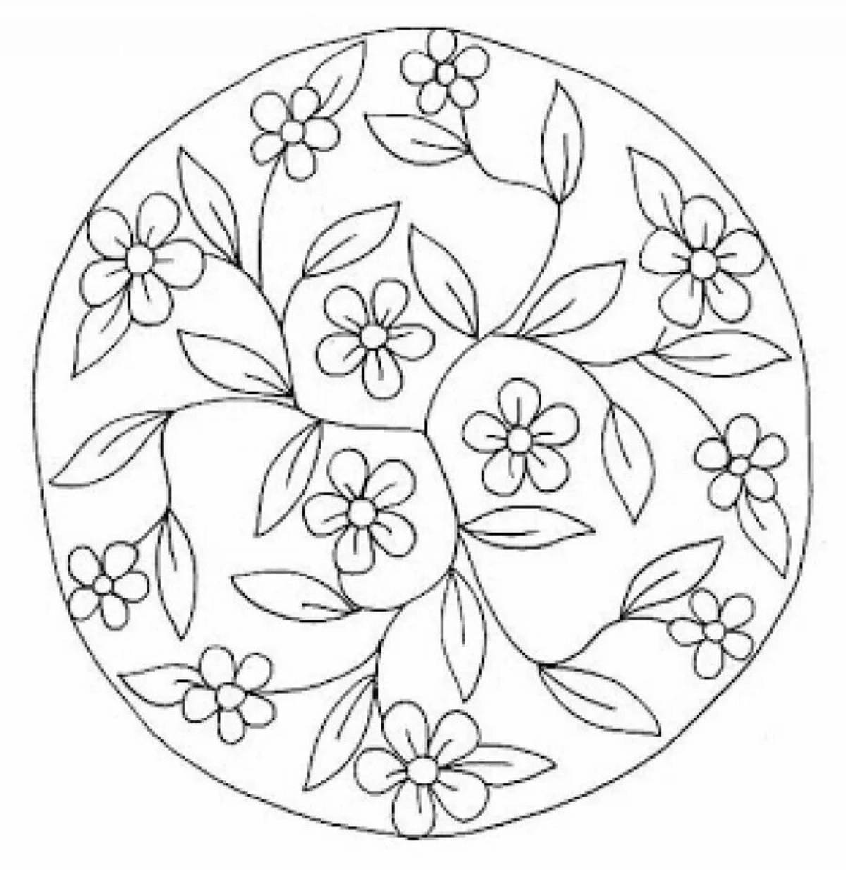 Impressive coloring Khokhloma pattern in a circle