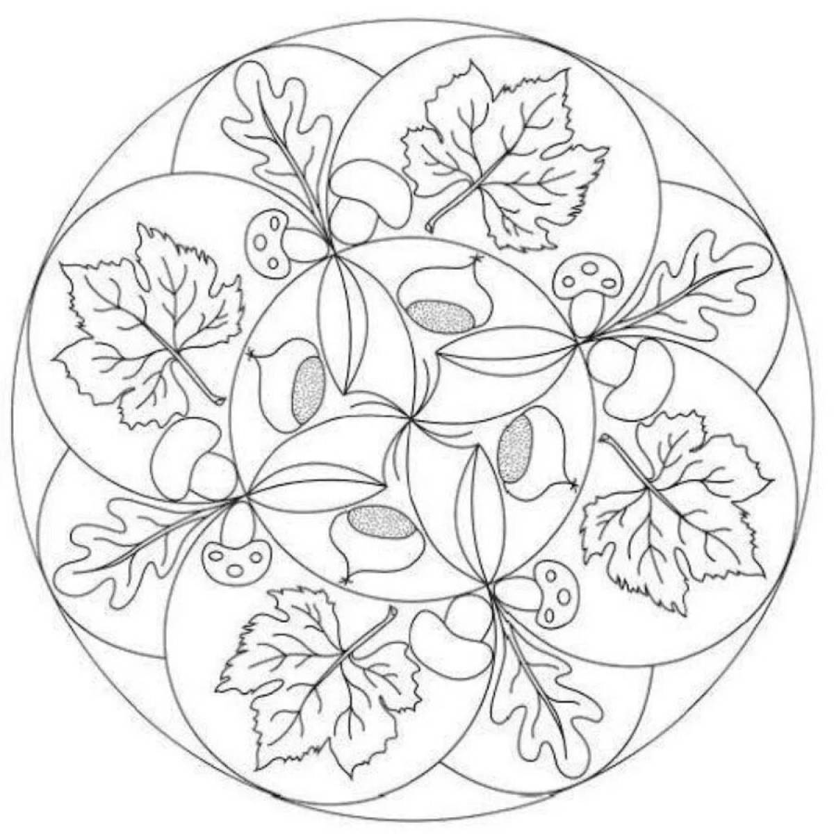 Intriguing coloring Khokhloma pattern in a circle