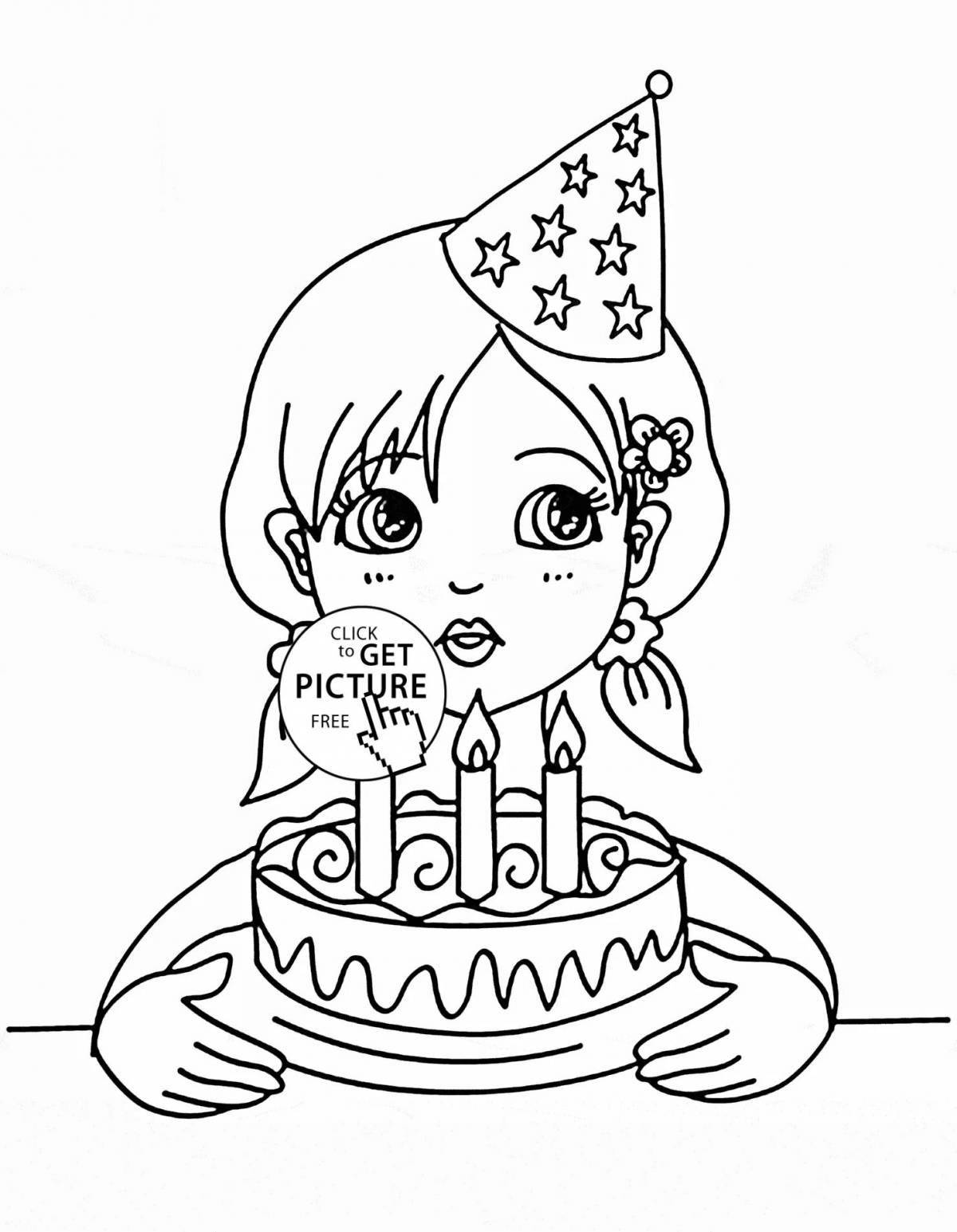Coloring page joyful little sister for her birthday