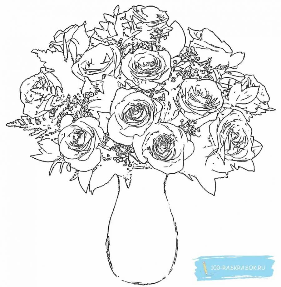 Раскраска розы в вазе