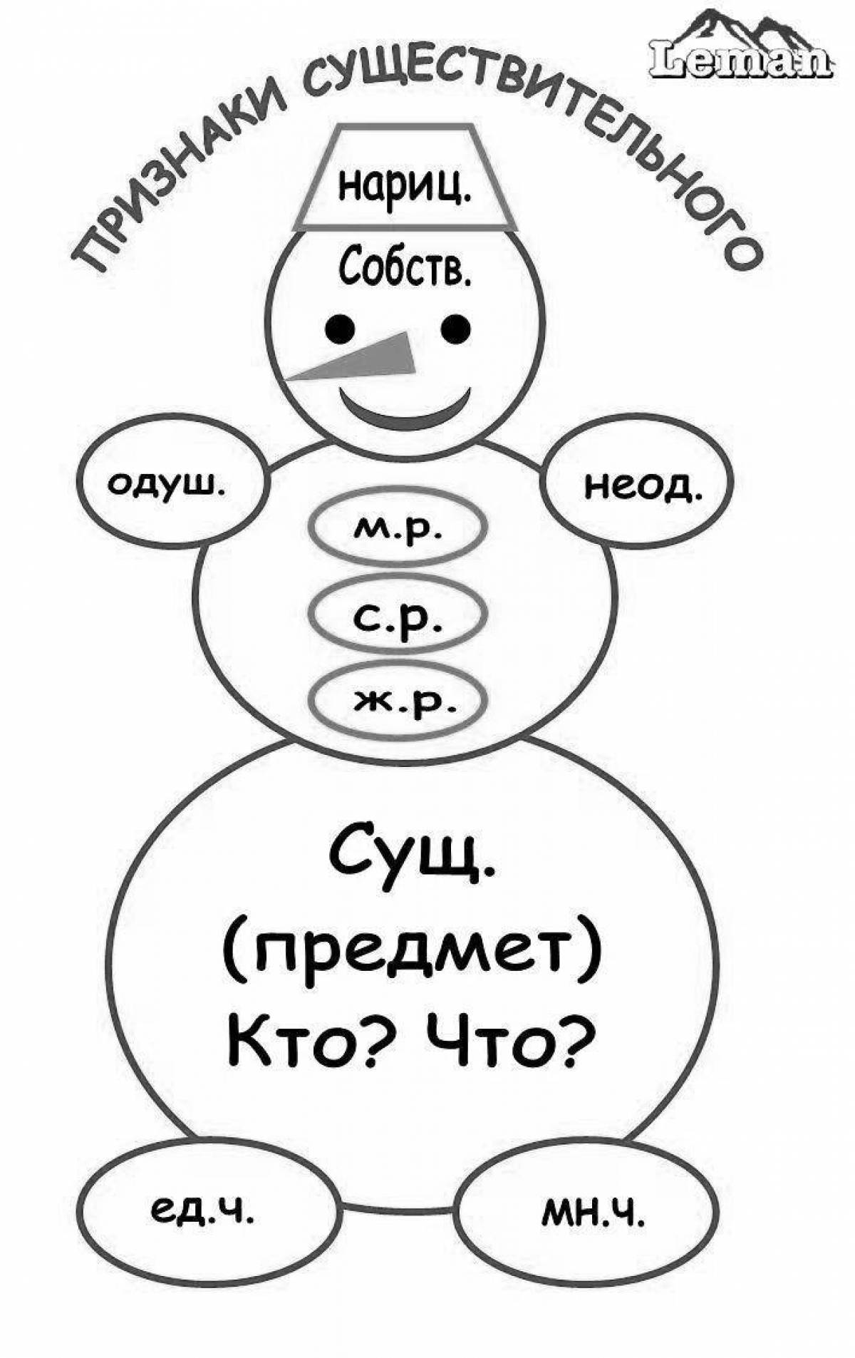 Цветная раскраска существительное 3-го класса