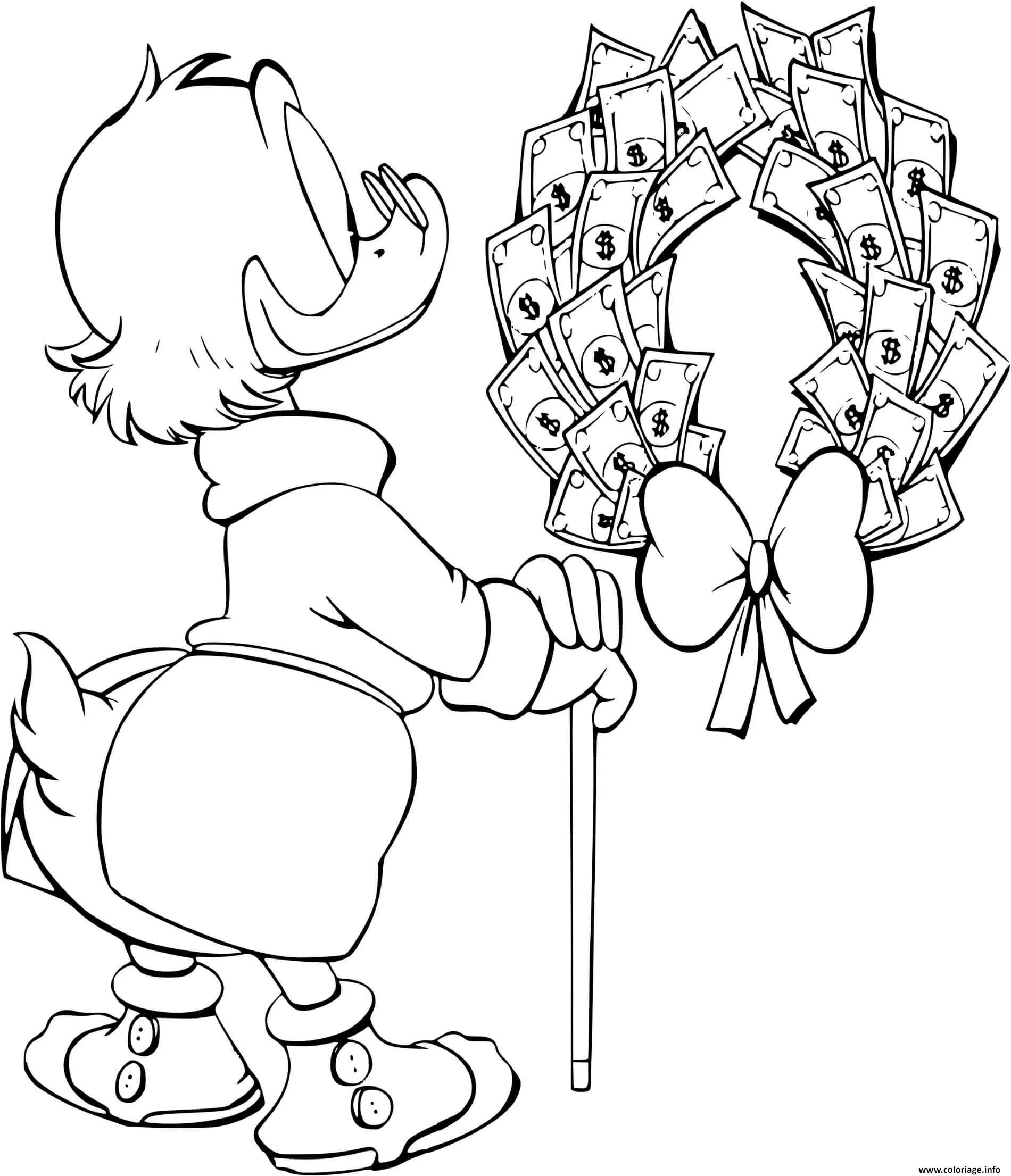 Sparkly scrooge mcduck coloring pages with money