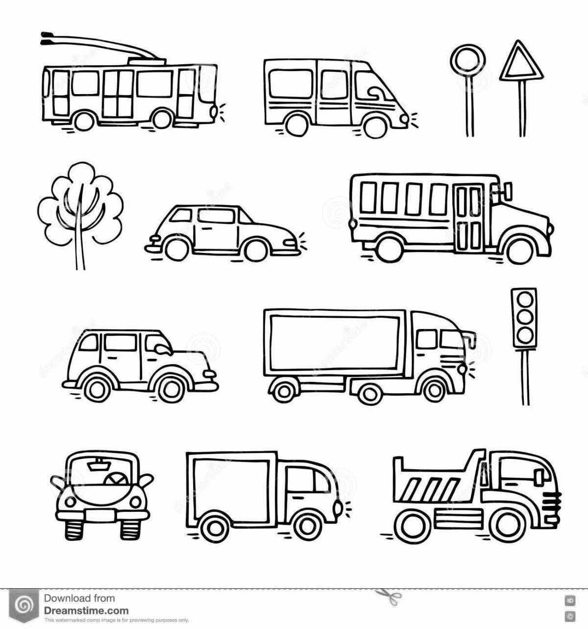 Adorable ground vehicle coloring book