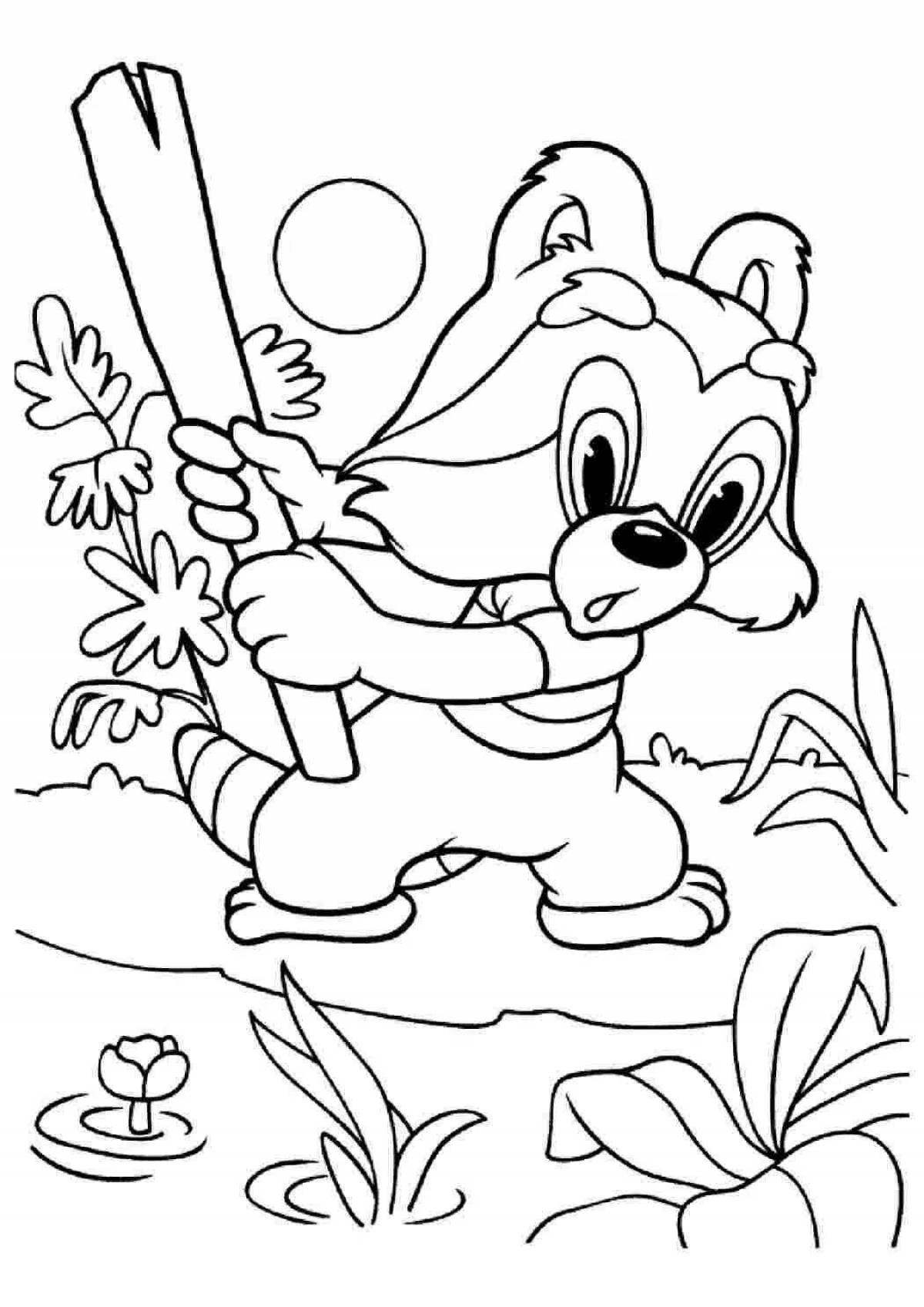 Adorable coloring book for kids cartoon raccoon