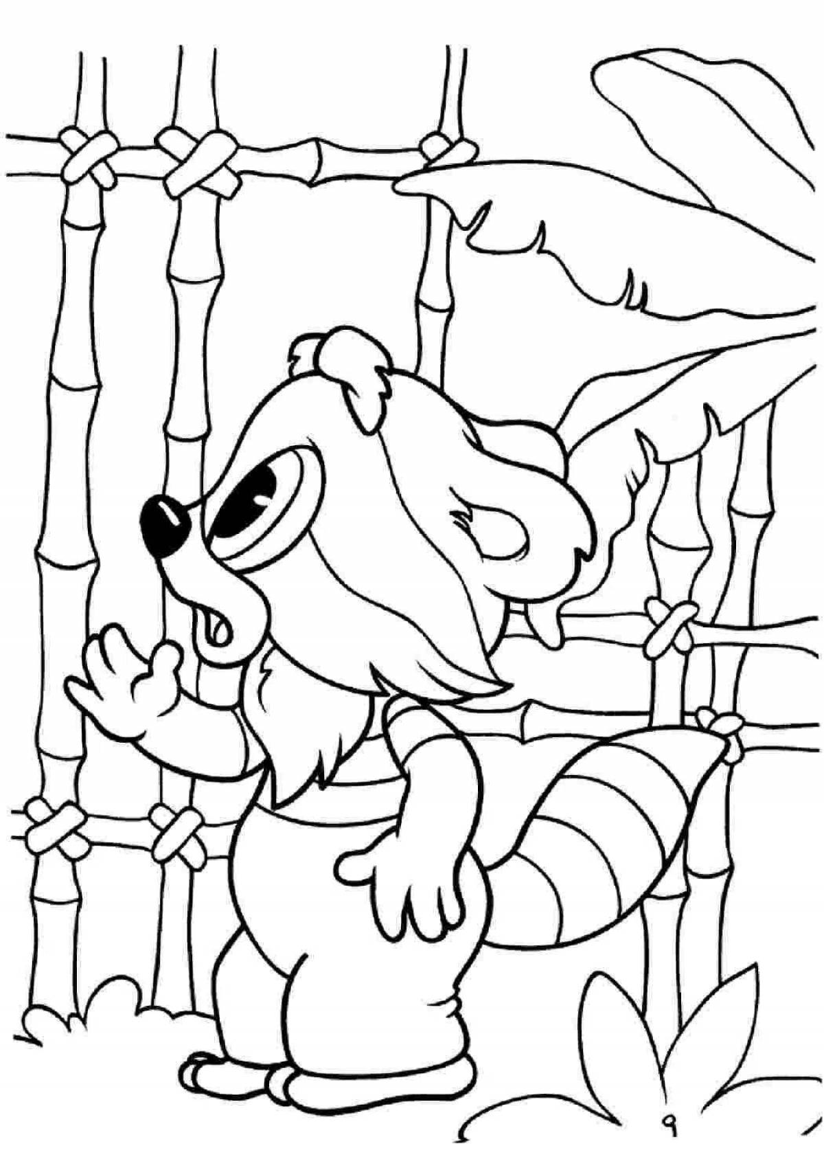 Fun coloring cartoon raccoon for kids