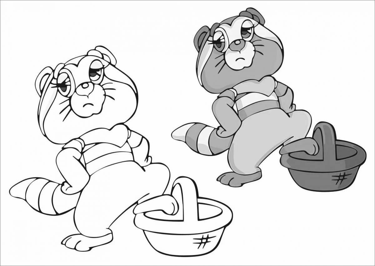 Colorful coloring book for children cartoon raccoon