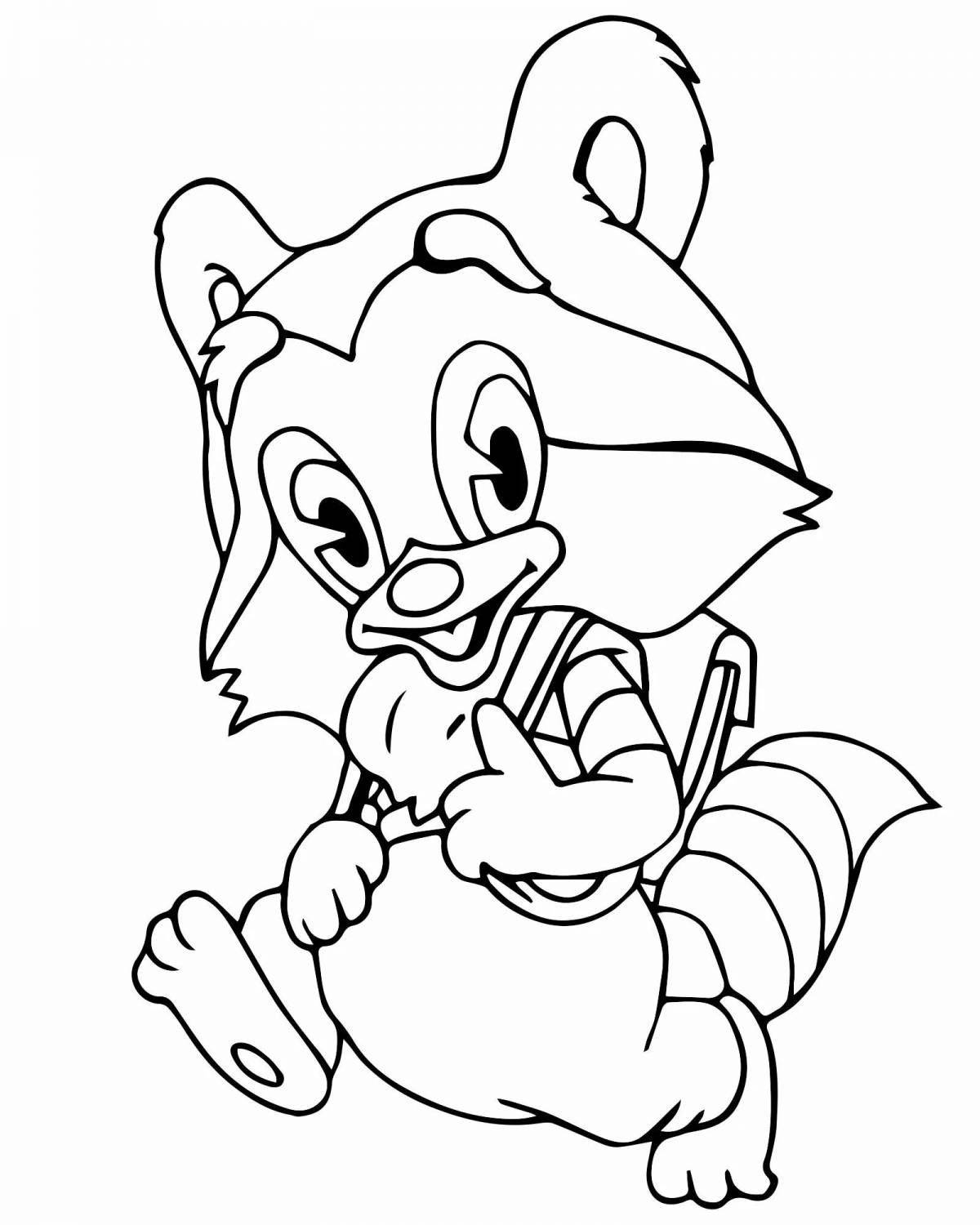 Adorable cartoon raccoon coloring book for kids