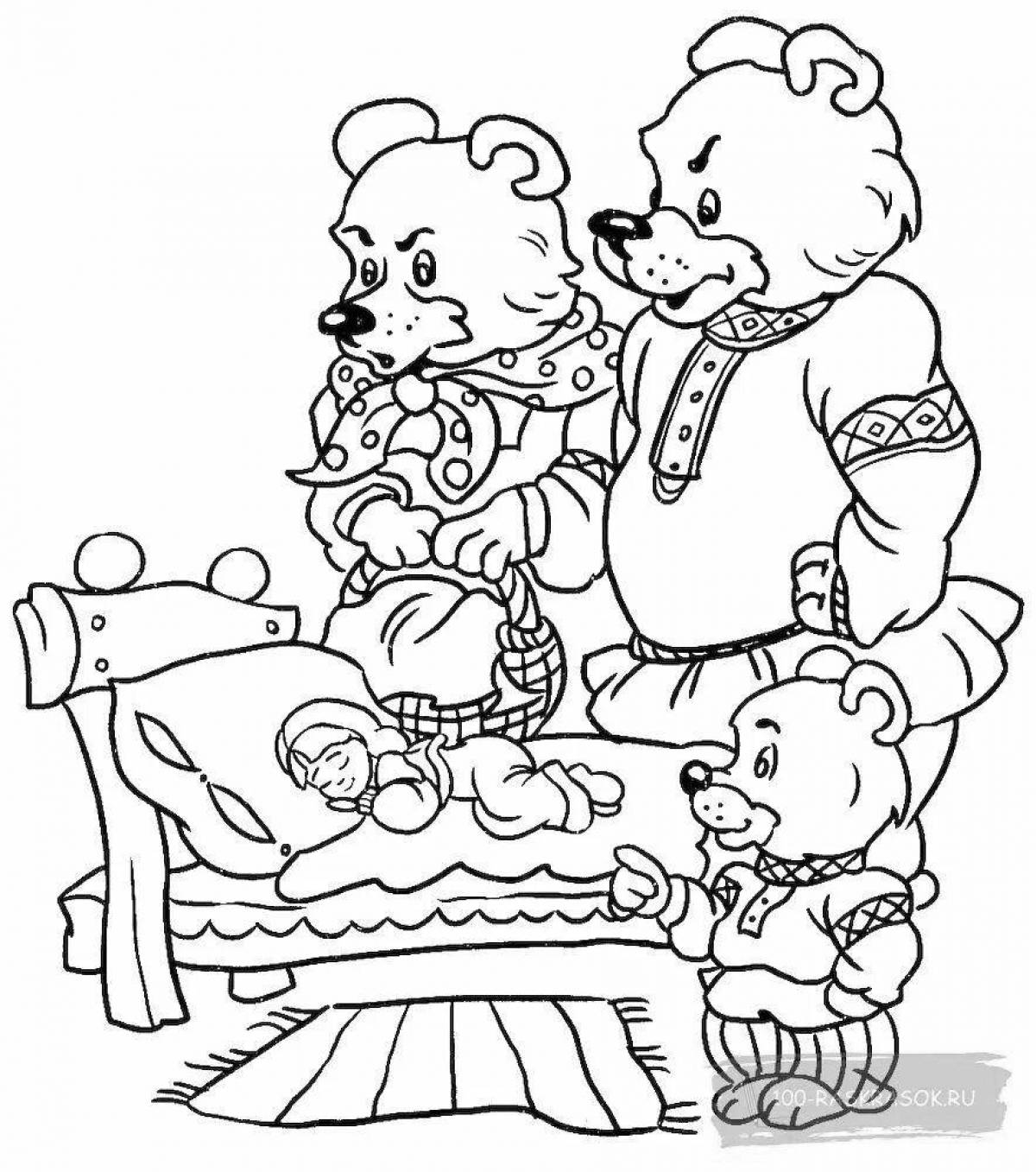 Playful three bears and masha coloring book