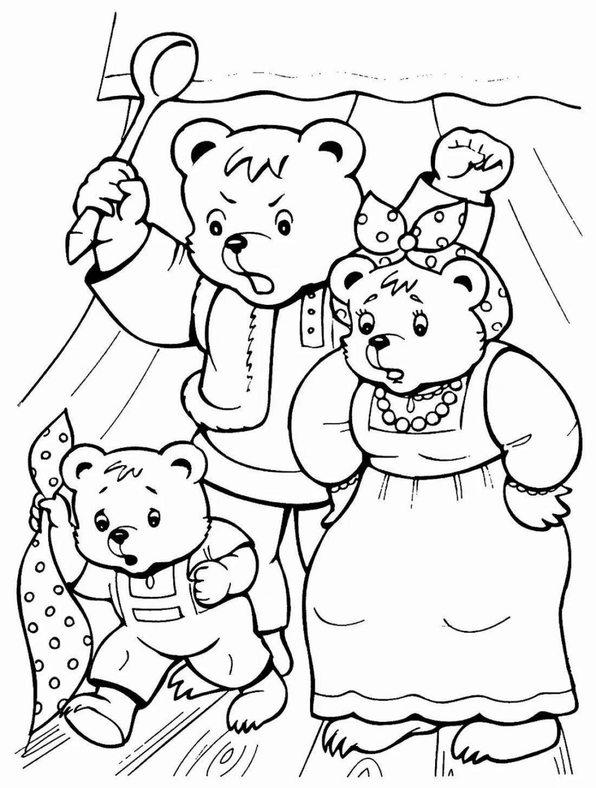 Милая раскраска «три медведя и маша»