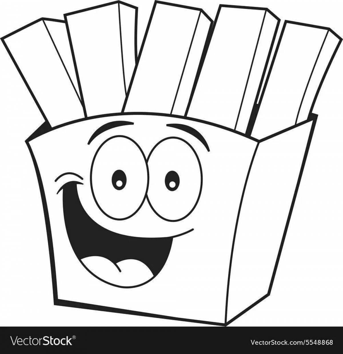 Colorful french fries coloring page for kids