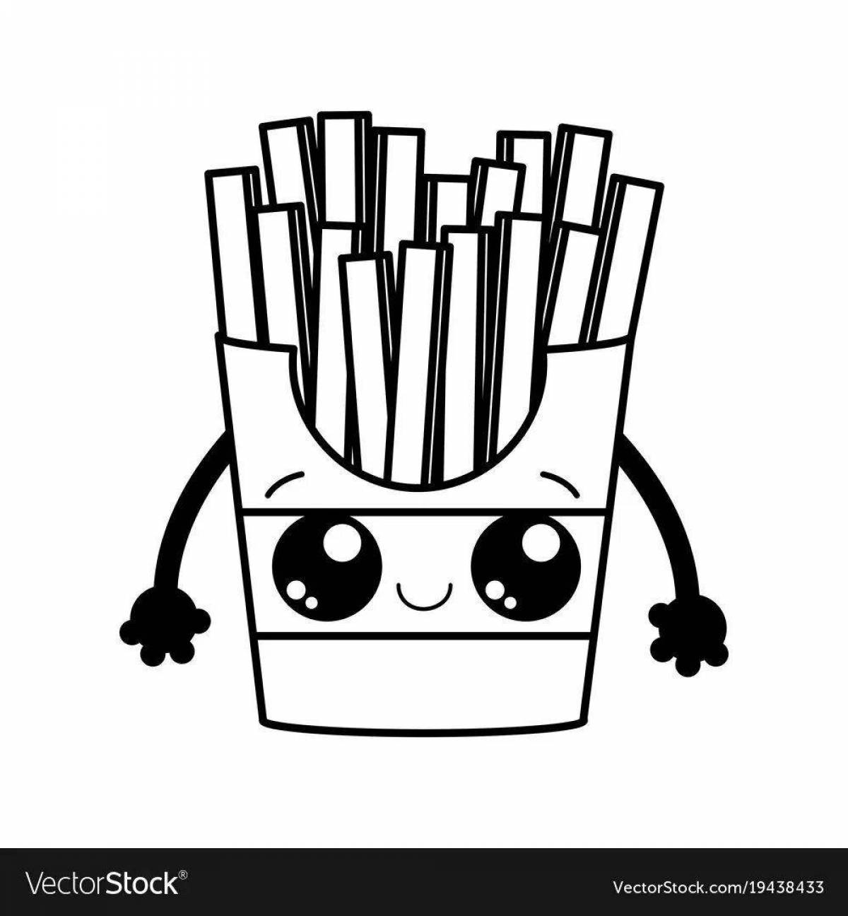 Fun coloring book with french fries for kids