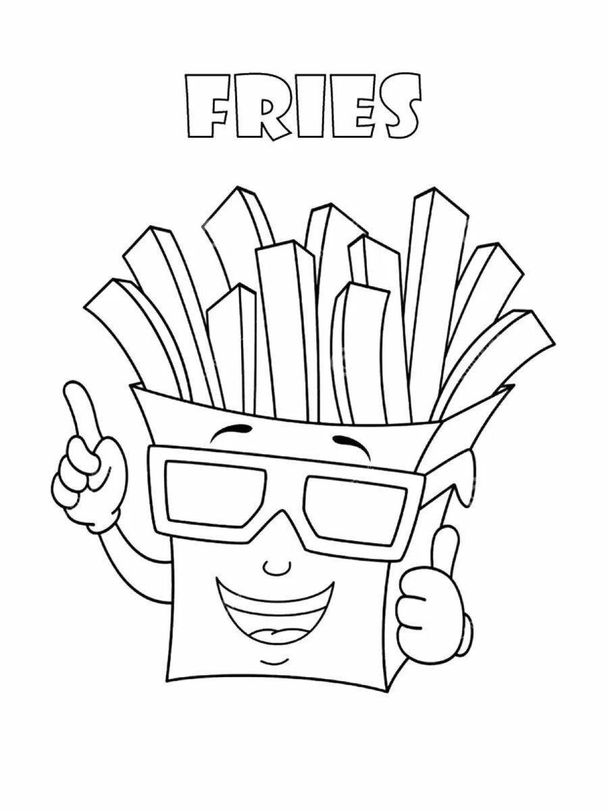 Playful french fries coloring page for kids