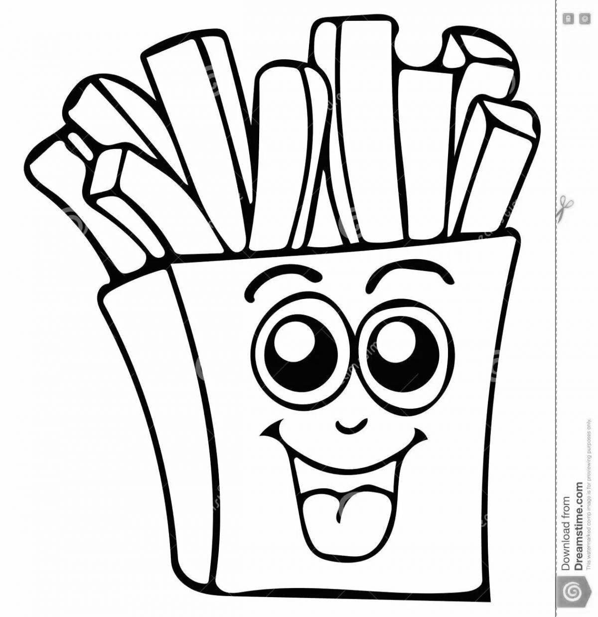 Cute french fries coloring book for kids