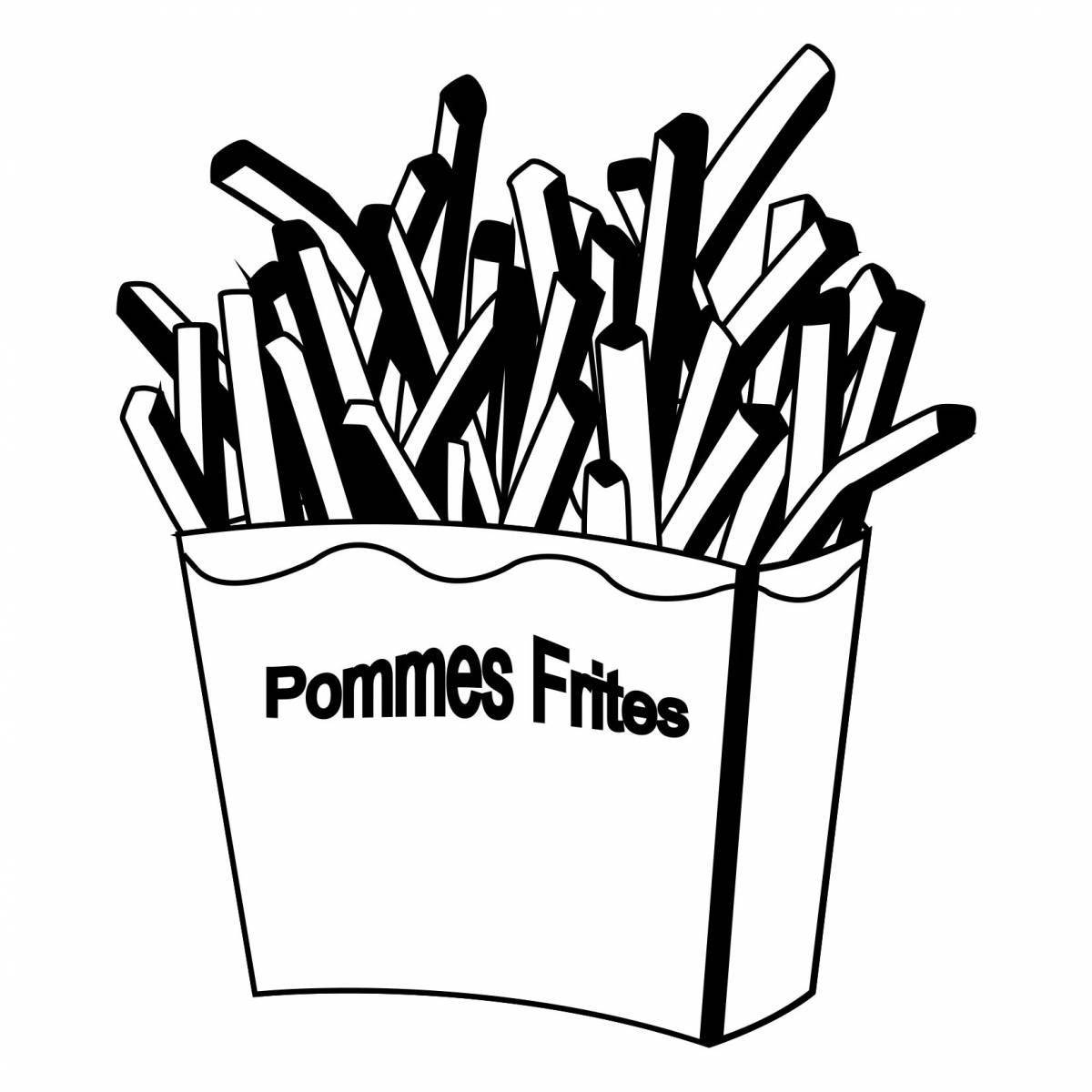 Animated french fries coloring page for kids