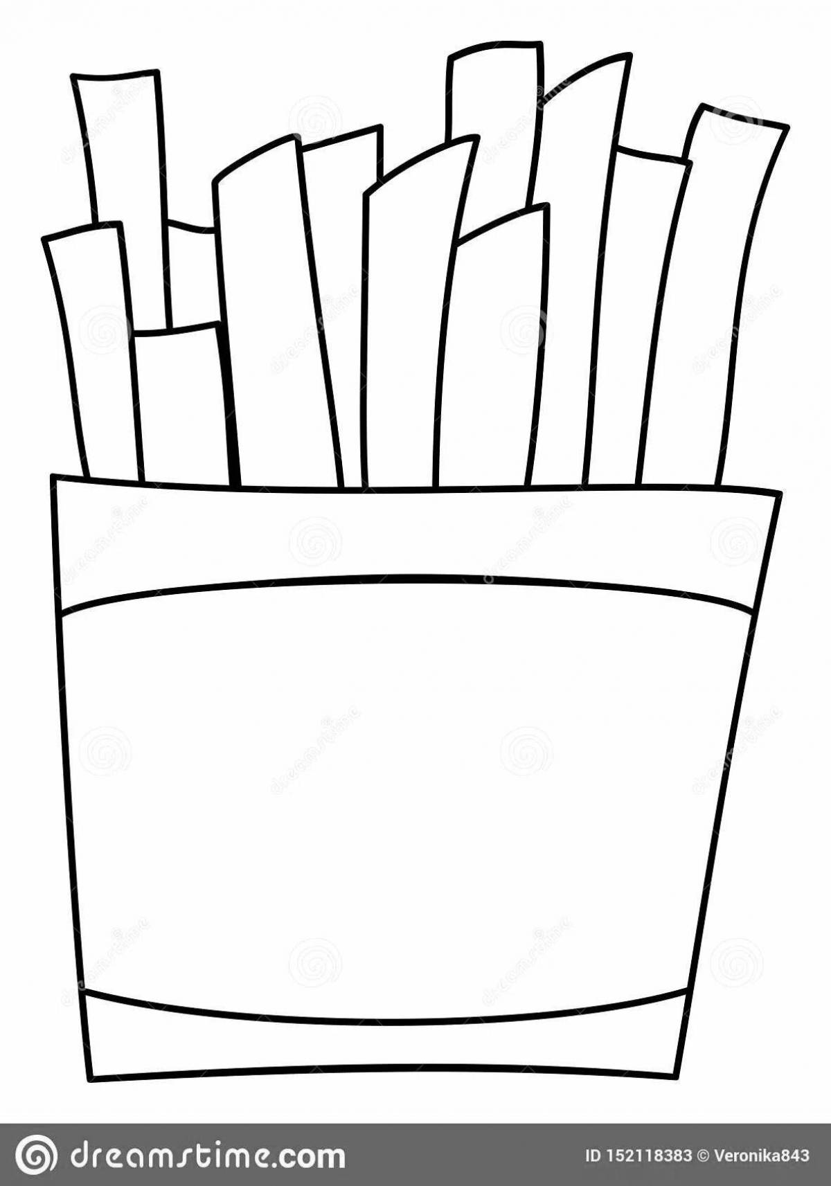 An interesting coloring book with french fries for kids